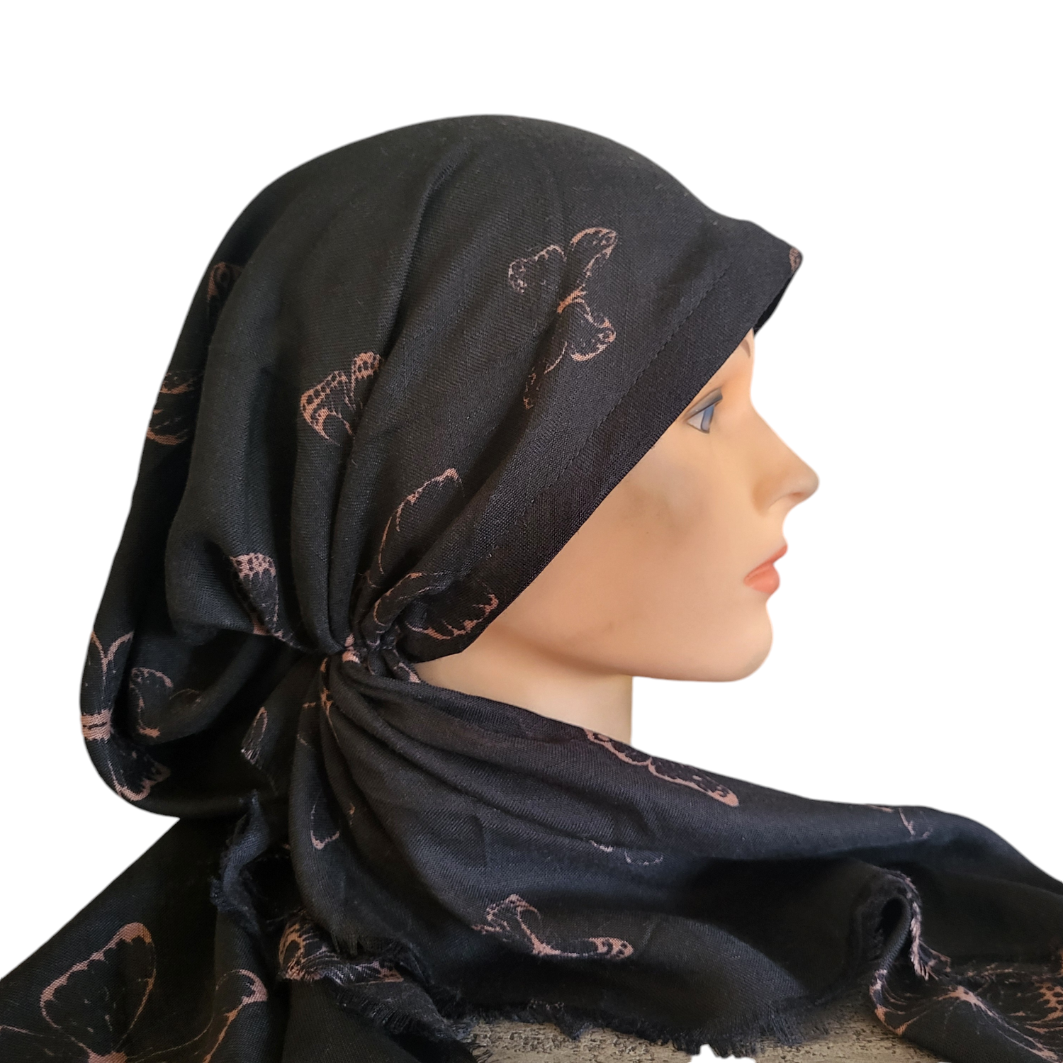 Black slight butterflies - soft fringes pretied tichel