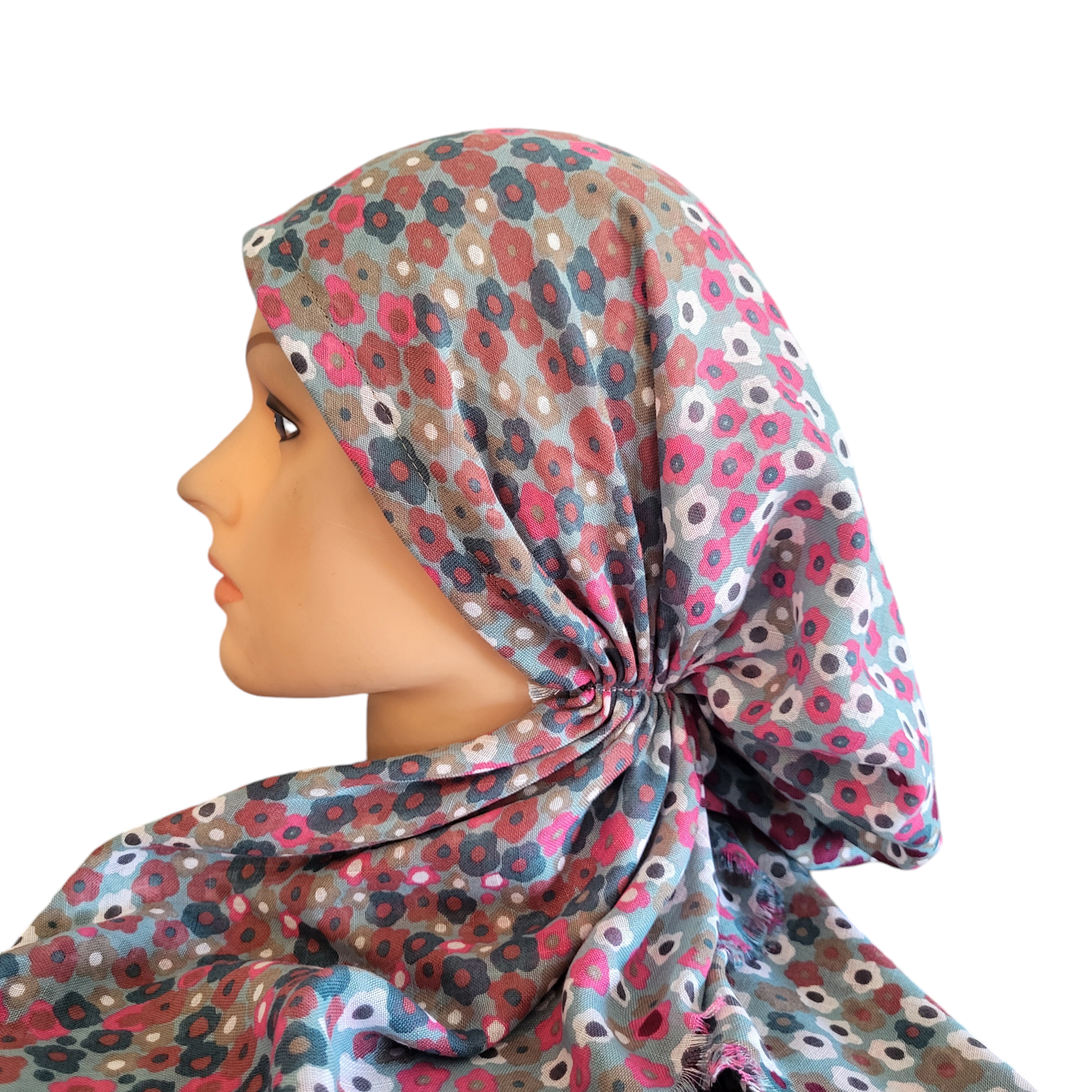 Greens mini flowers - soft fringes pretied tichel