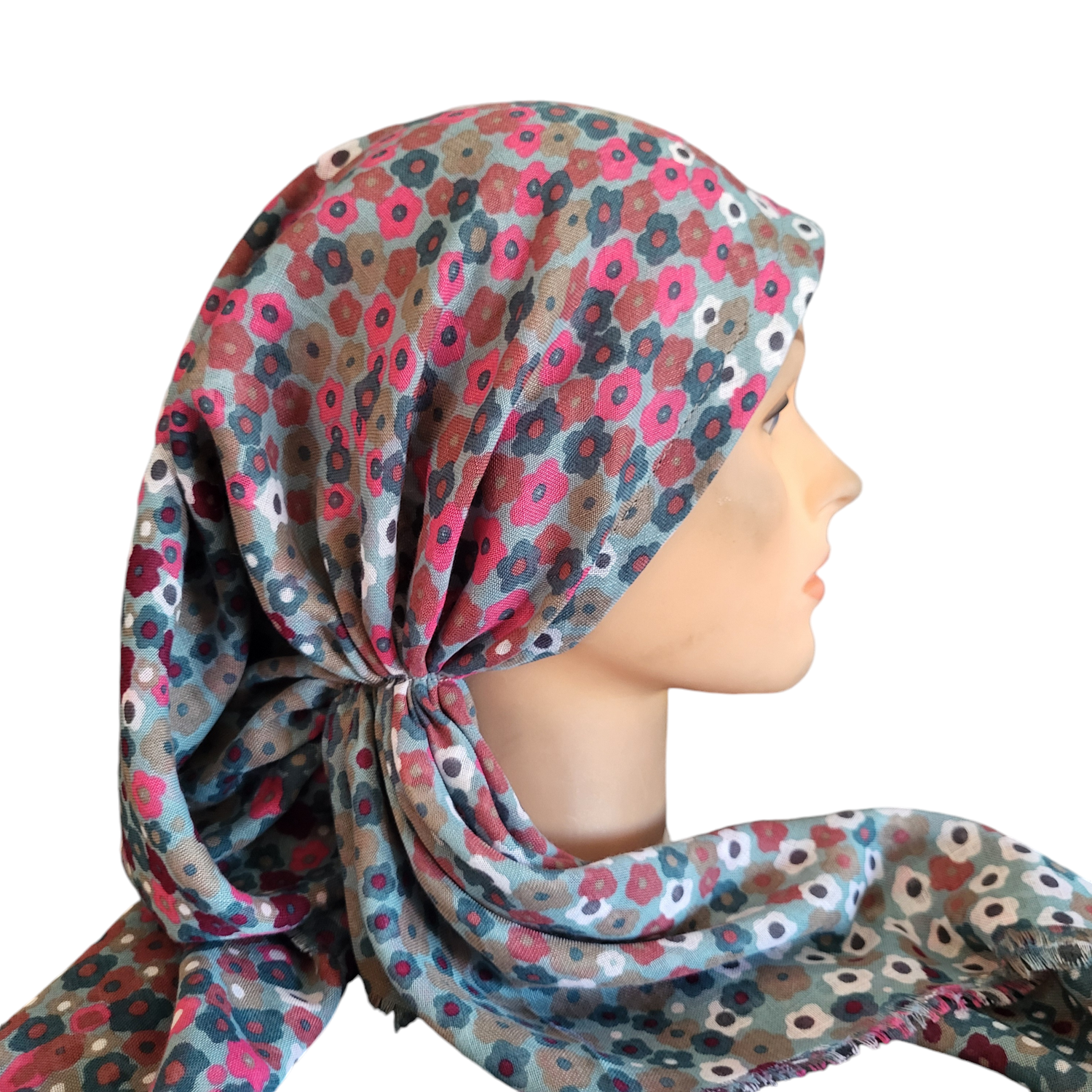 Greens mini flowers - soft fringes pretied tichel