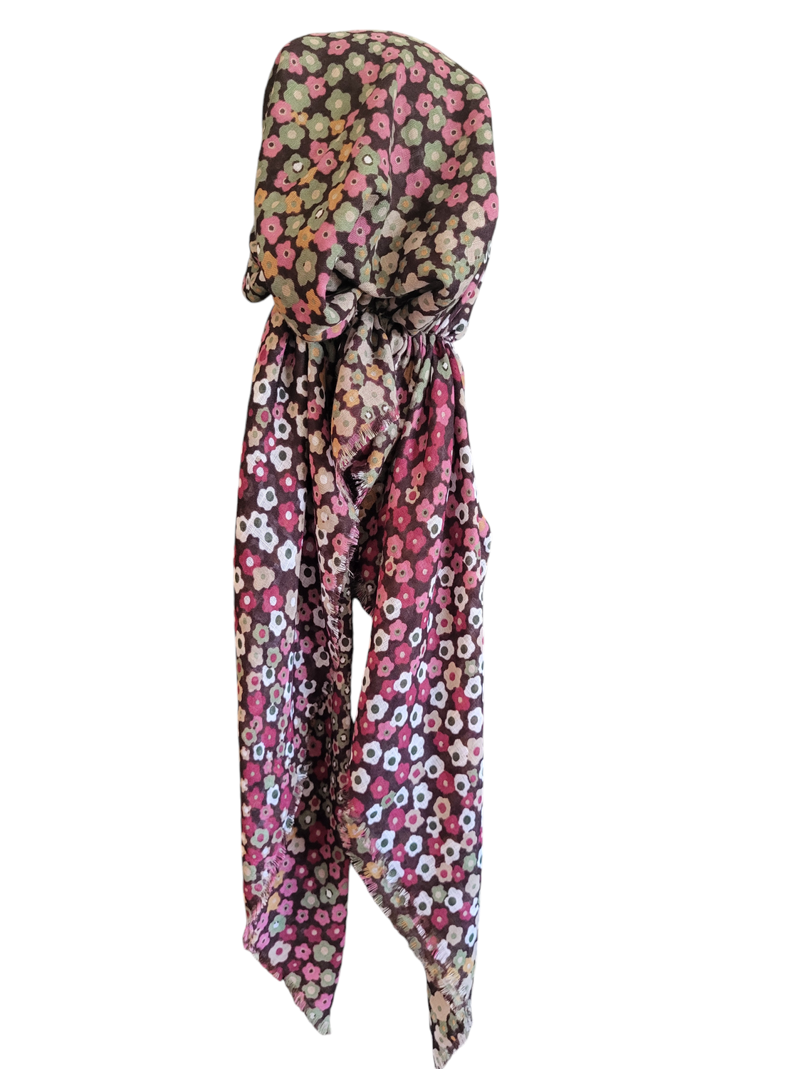 Burgundy mini flowers - soft fringes pretied tichel