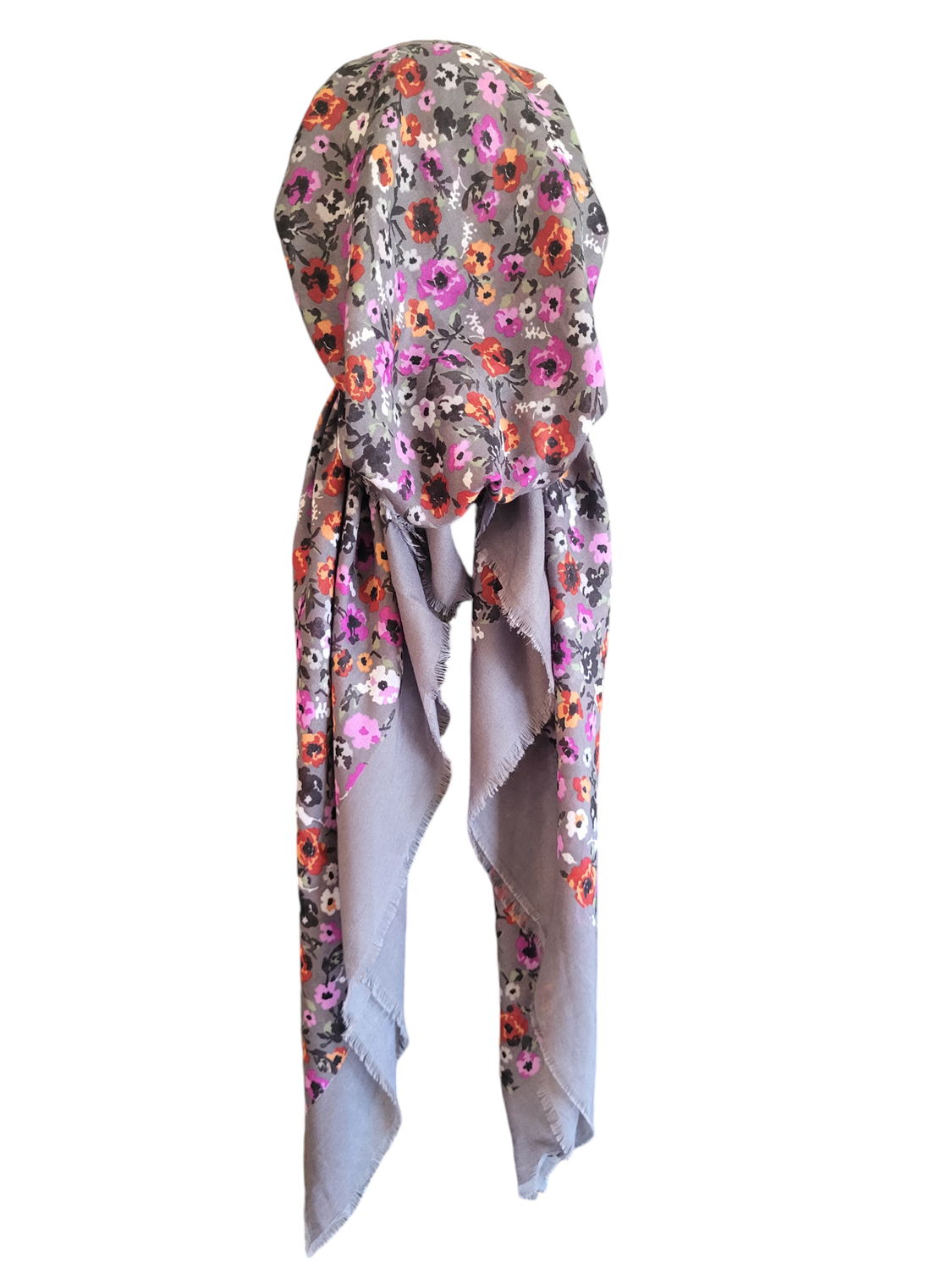 Gray mini flowers - soft fringes pretied tichel - Turkish style (slightly shiny) material