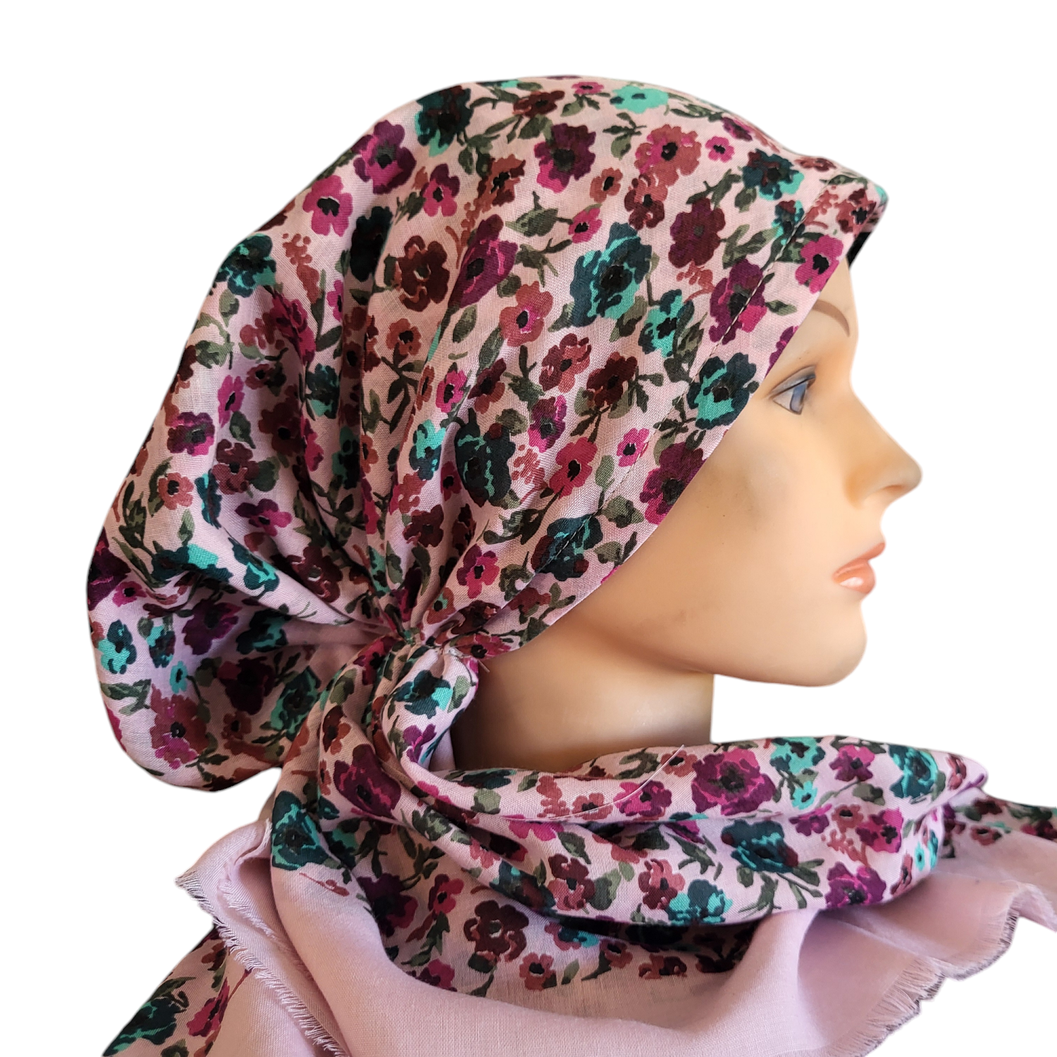 Light pink mini flowers - soft fringes pretied tichel - Turkish style (slightly shiny) material