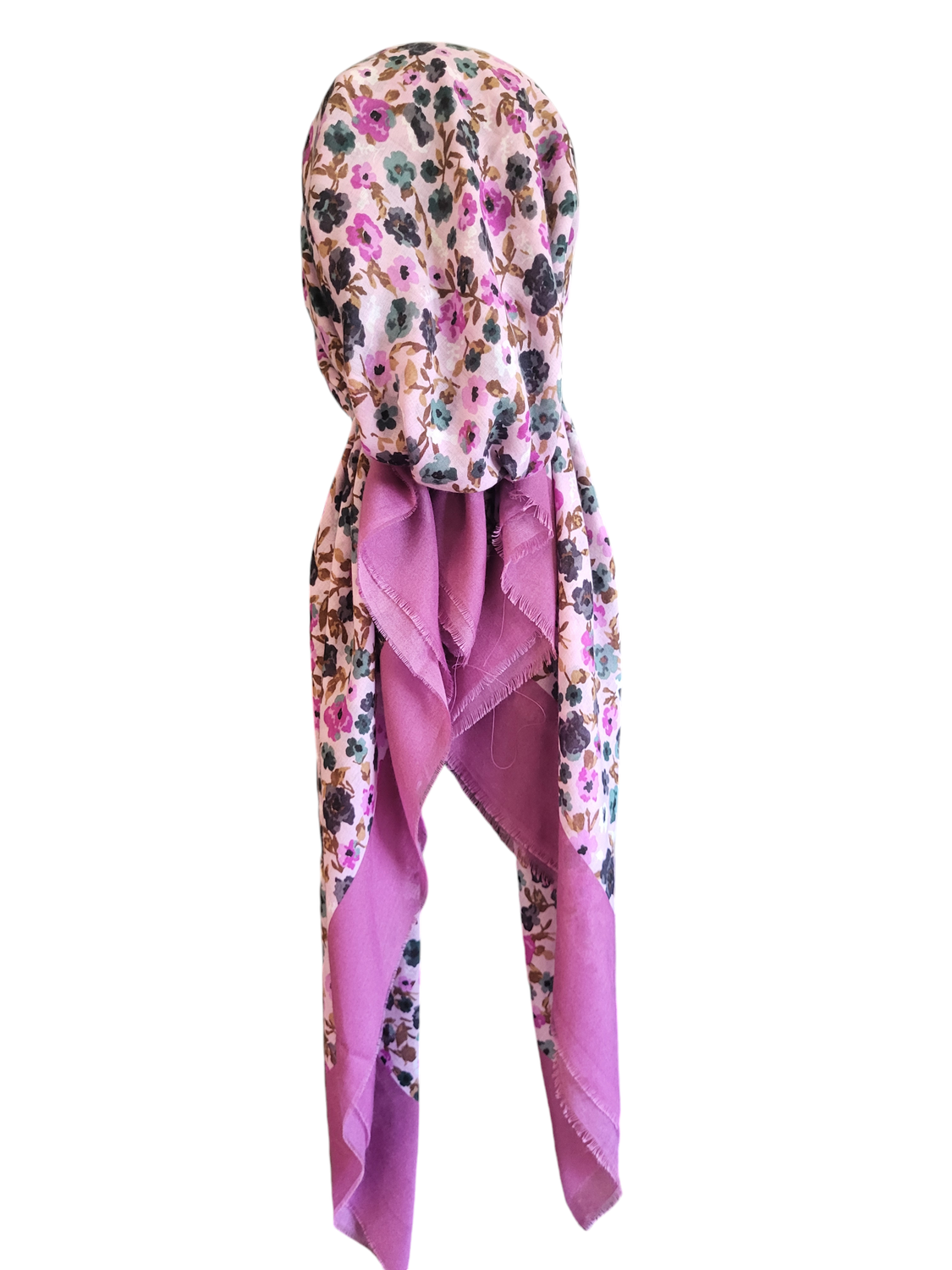 Dull berry mini flowers - soft fringes pretied tichel - Turkish style (slightly shiny) material