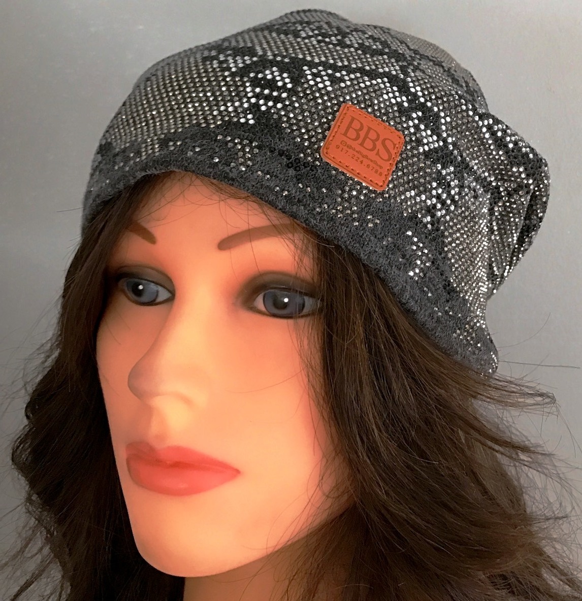 Gray beanie with snakeskin pattern