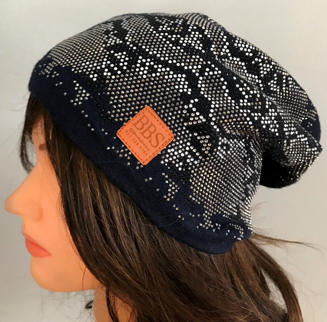 Navy beanie with snakeskin pattern