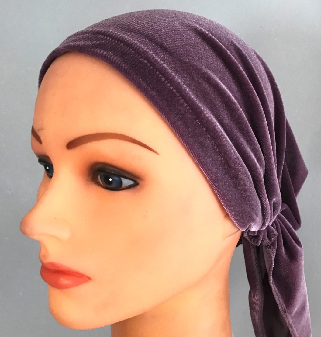 Dusty purple velvet pre-tied tichel