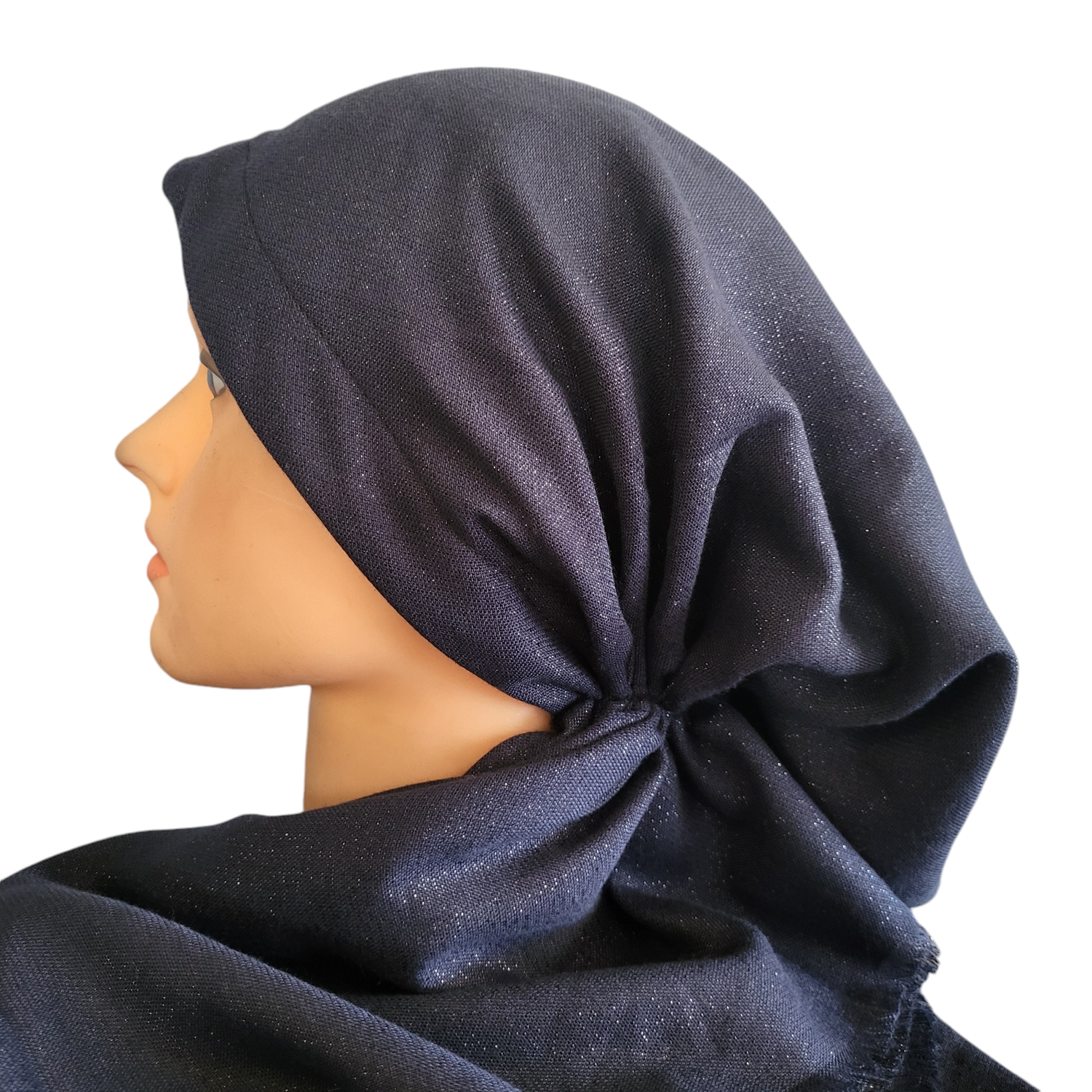 Navy w/silver shimmer  - soft fringes pretied tichel