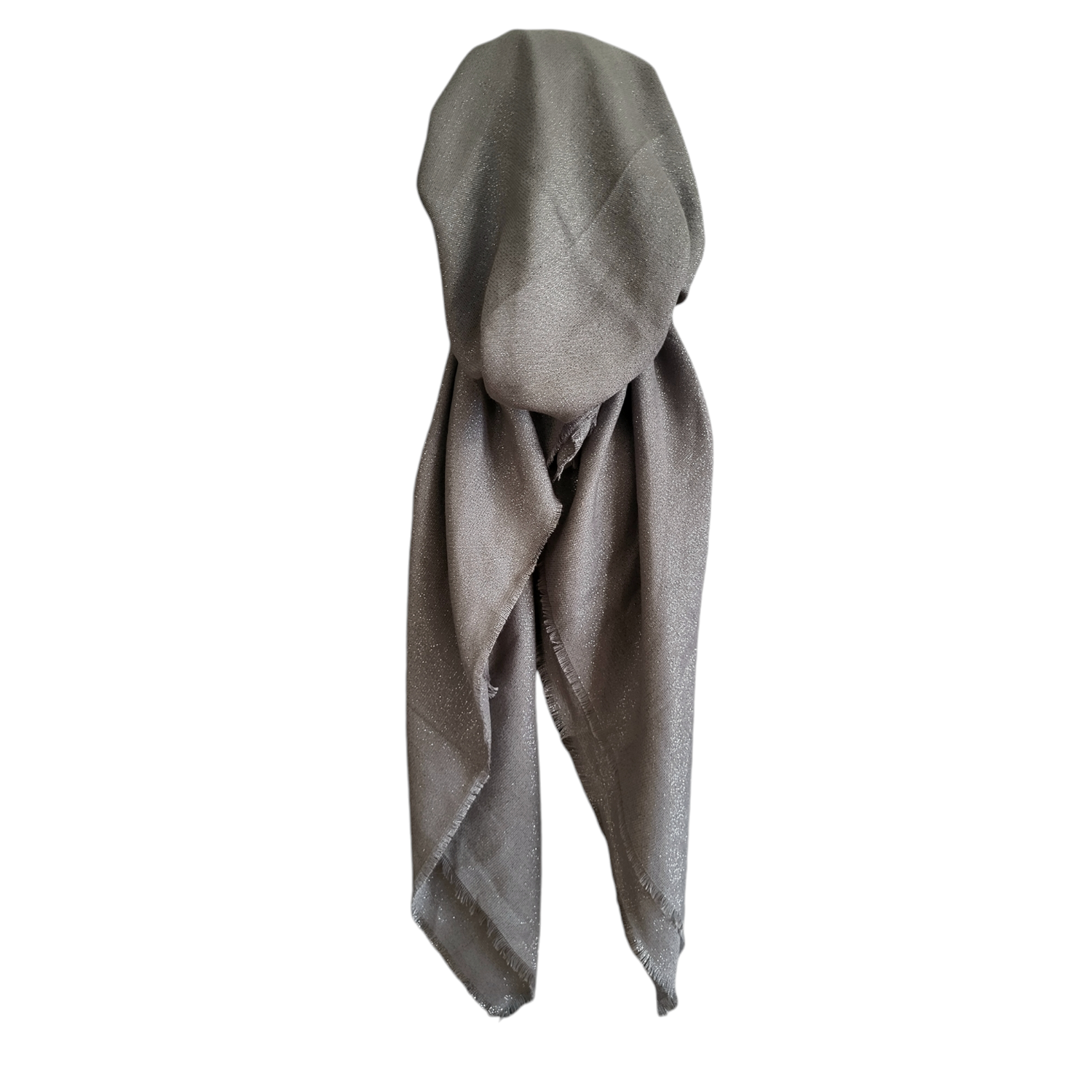 Dark gray w/silver shimmer  - soft fringes pretied tichel