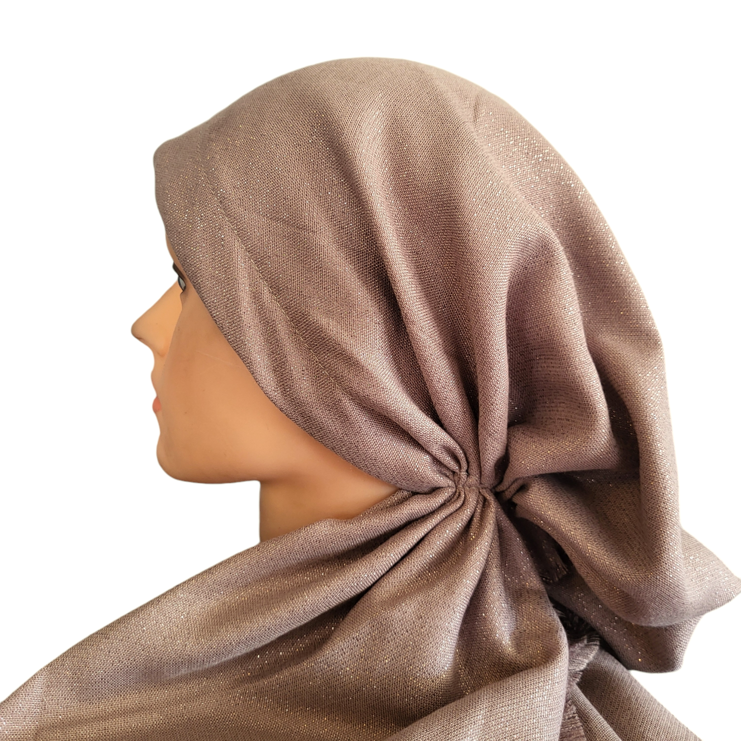 Light Taupe w/silver shimmer  - soft fringes pretied tichel