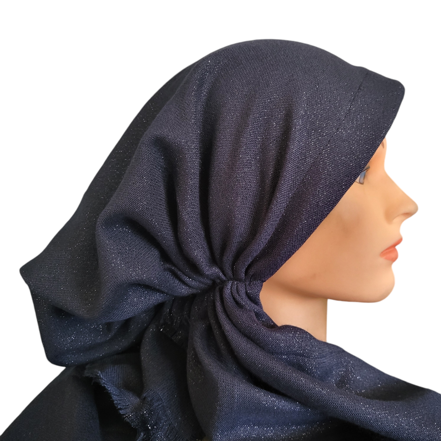 Navy w/silver shimmer  - soft fringes pretied tichel