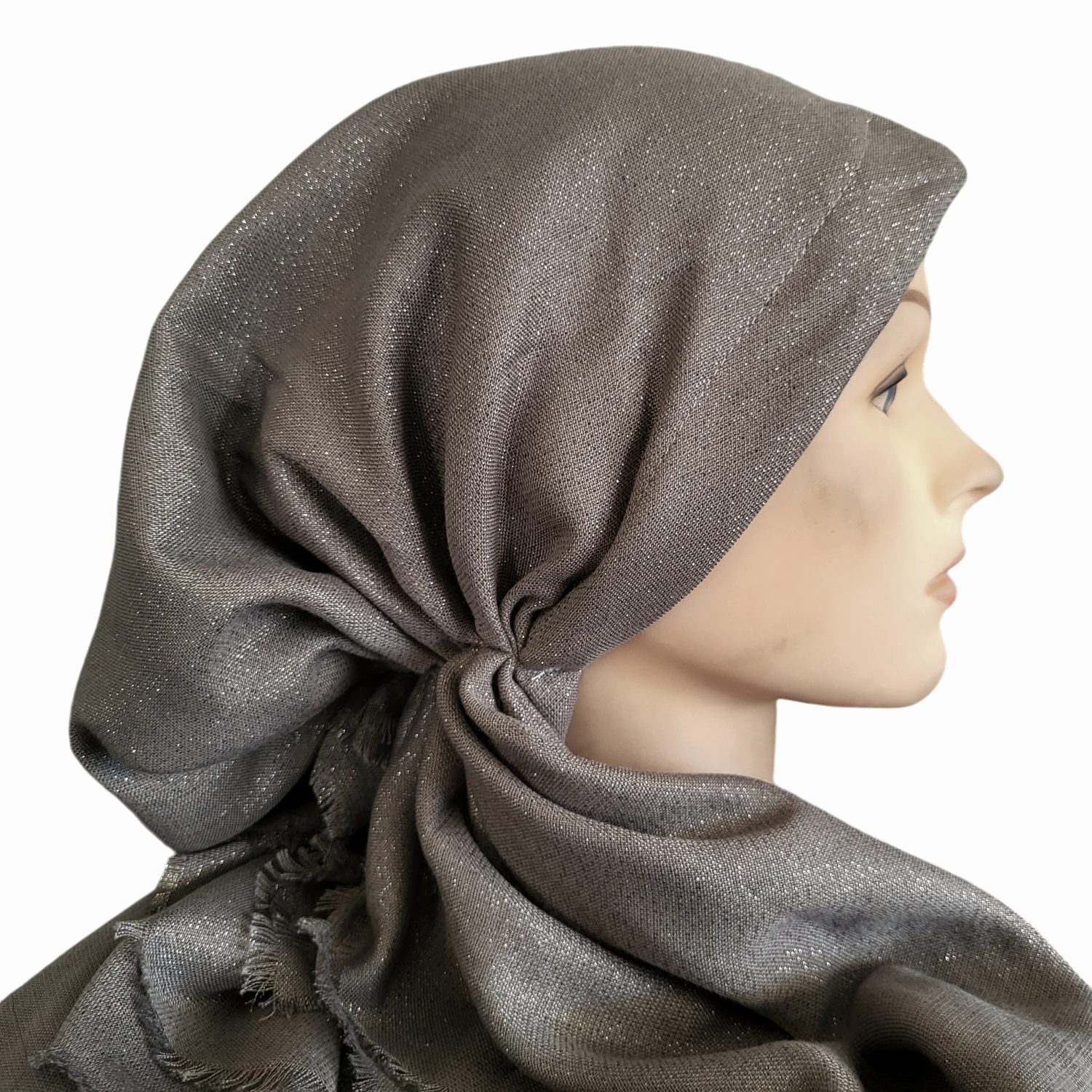 Dark gray w/silver shimmer  - soft fringes pretied tichel