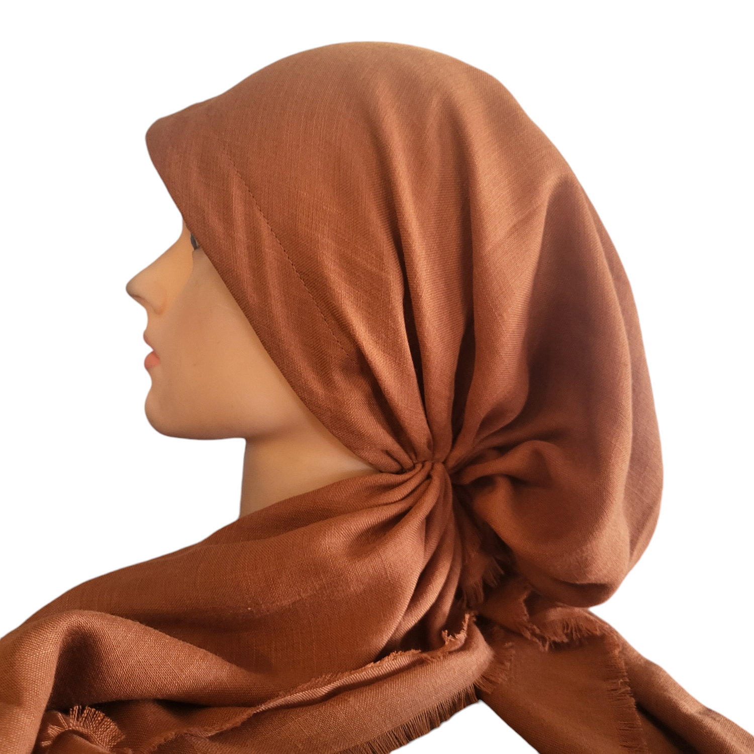 Deep rust/gingerbread - soft fringes pretied tichel