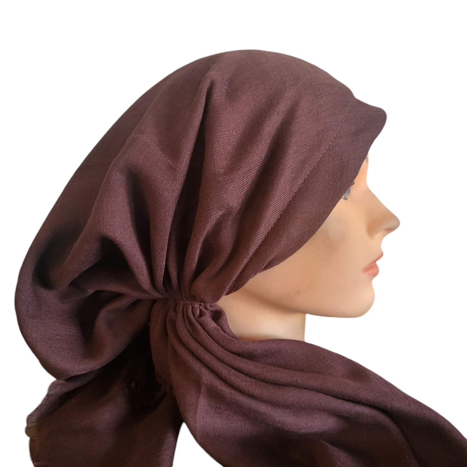 Chocolate brown solid  - soft fringes pretied tichel