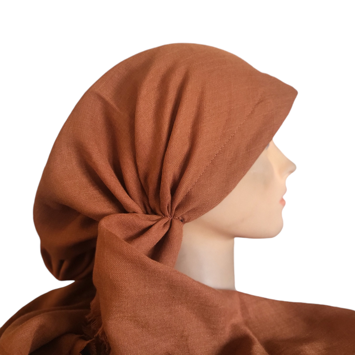 Deep rust/gingerbread - soft fringes pretied tichel