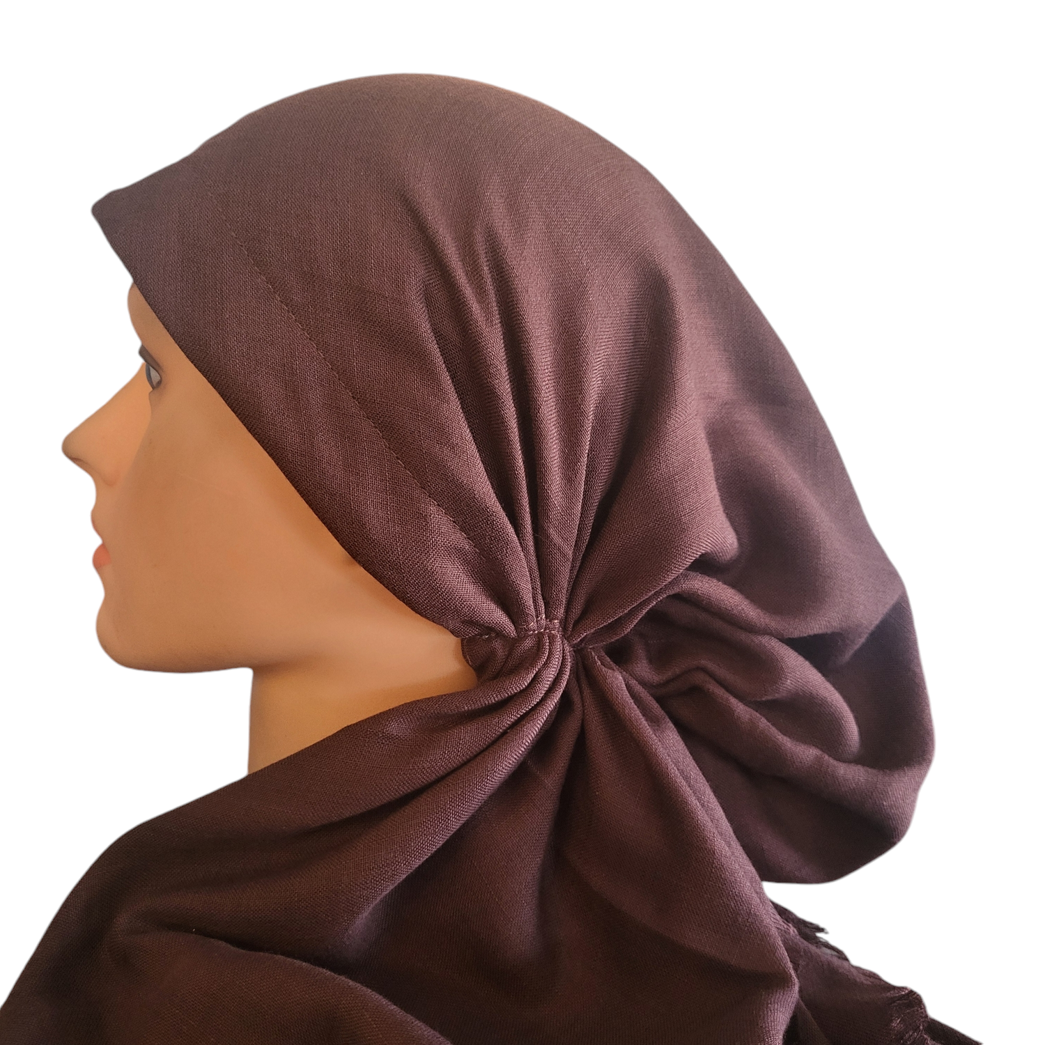 Chocolate brown solid  - soft fringes pretied tichel