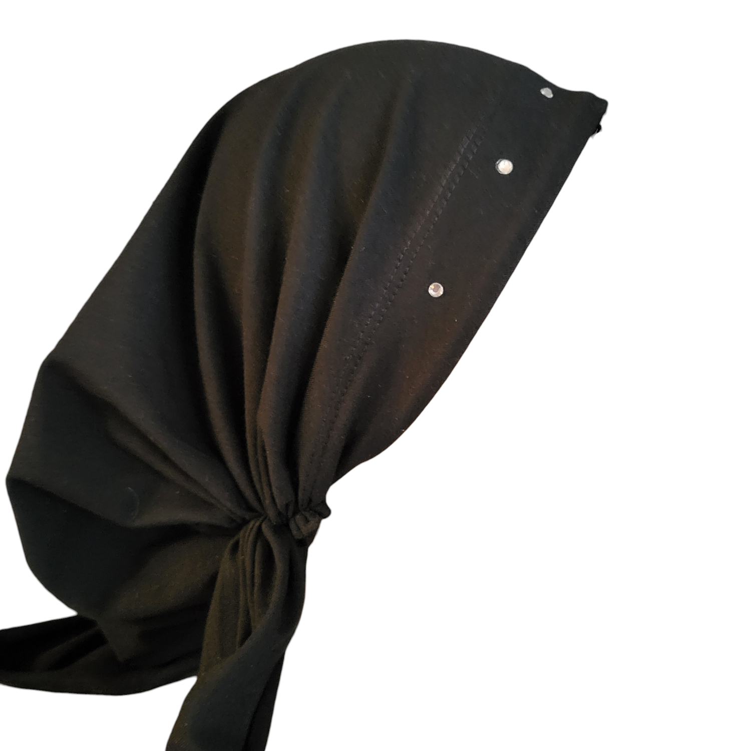 XL - Black pre tied tichel w/small stones- W/band sewn in