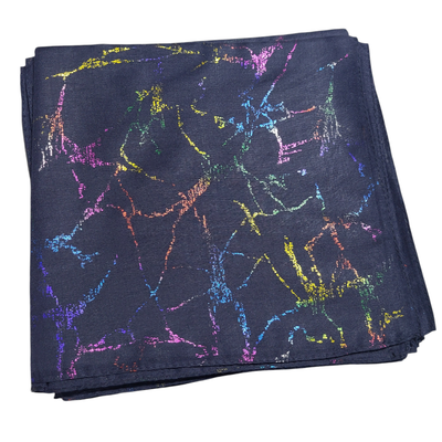 Navy colorful metallic marbled pattern tichel 