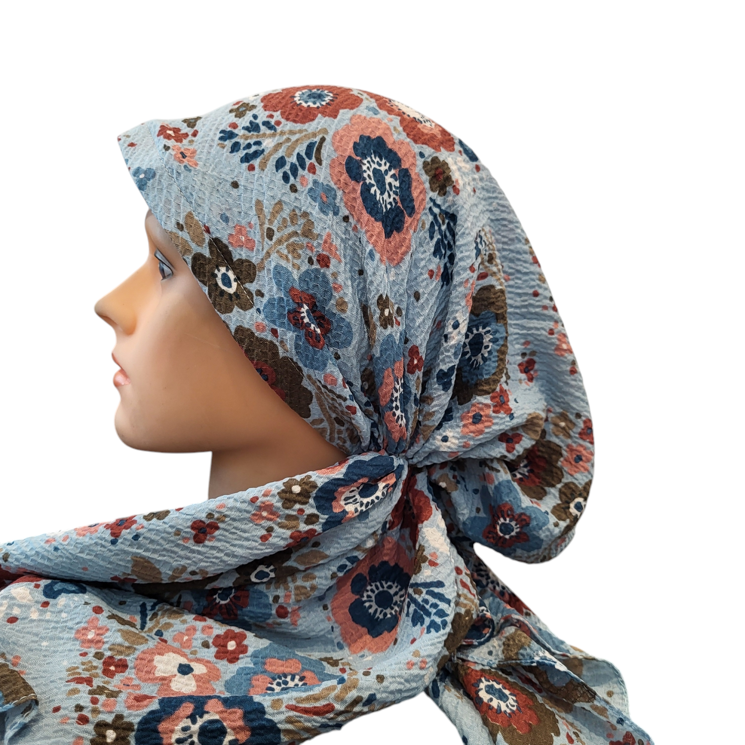 Light blue - floral - AWESOME soft gauzy pretied tichel