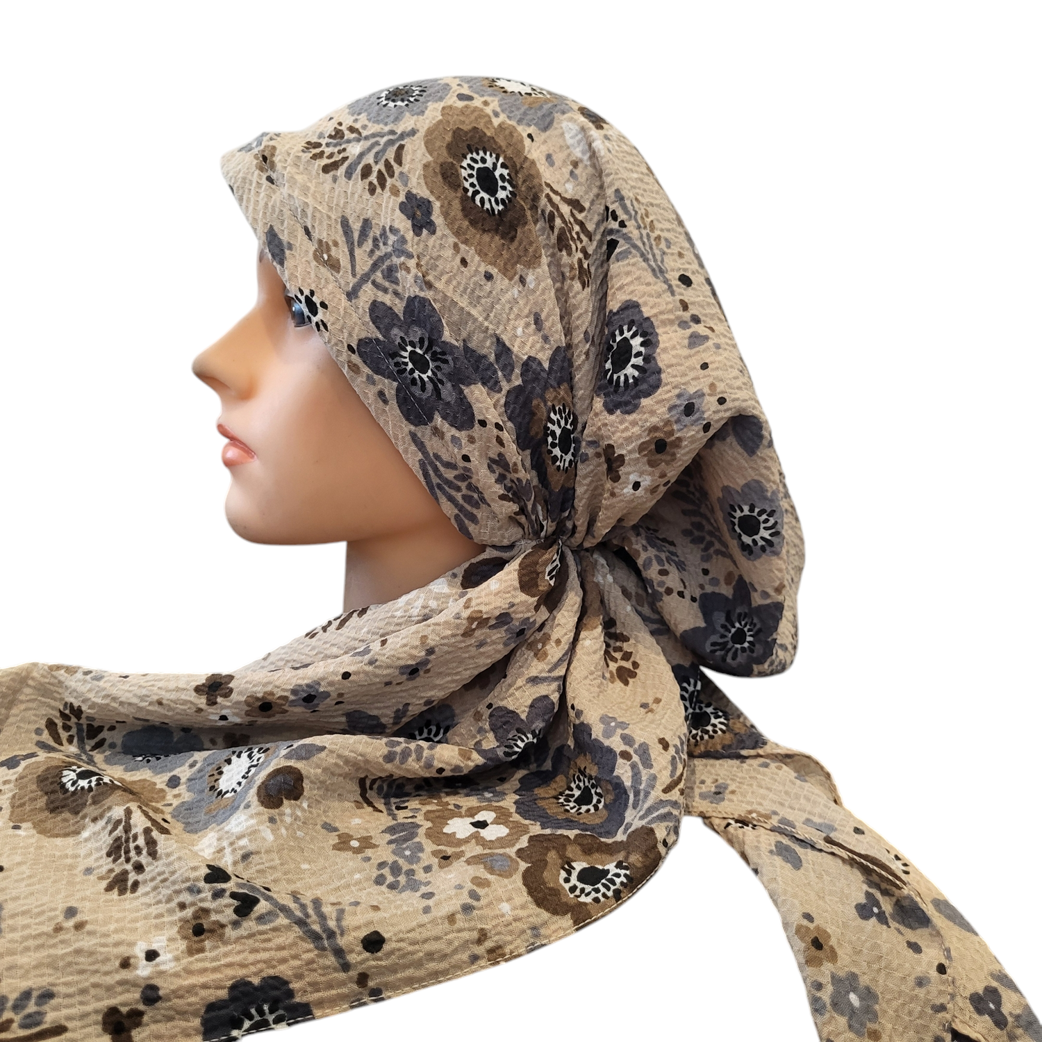 Tan - floral - AWESOME soft gauzy pretied tichel