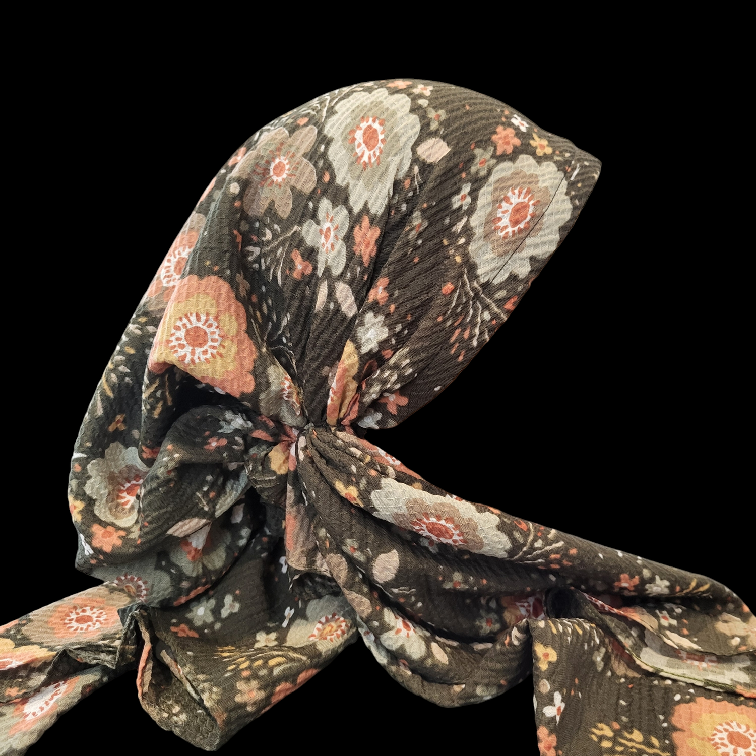 Olive - floral - AWESOME soft gauzy pretied tichel