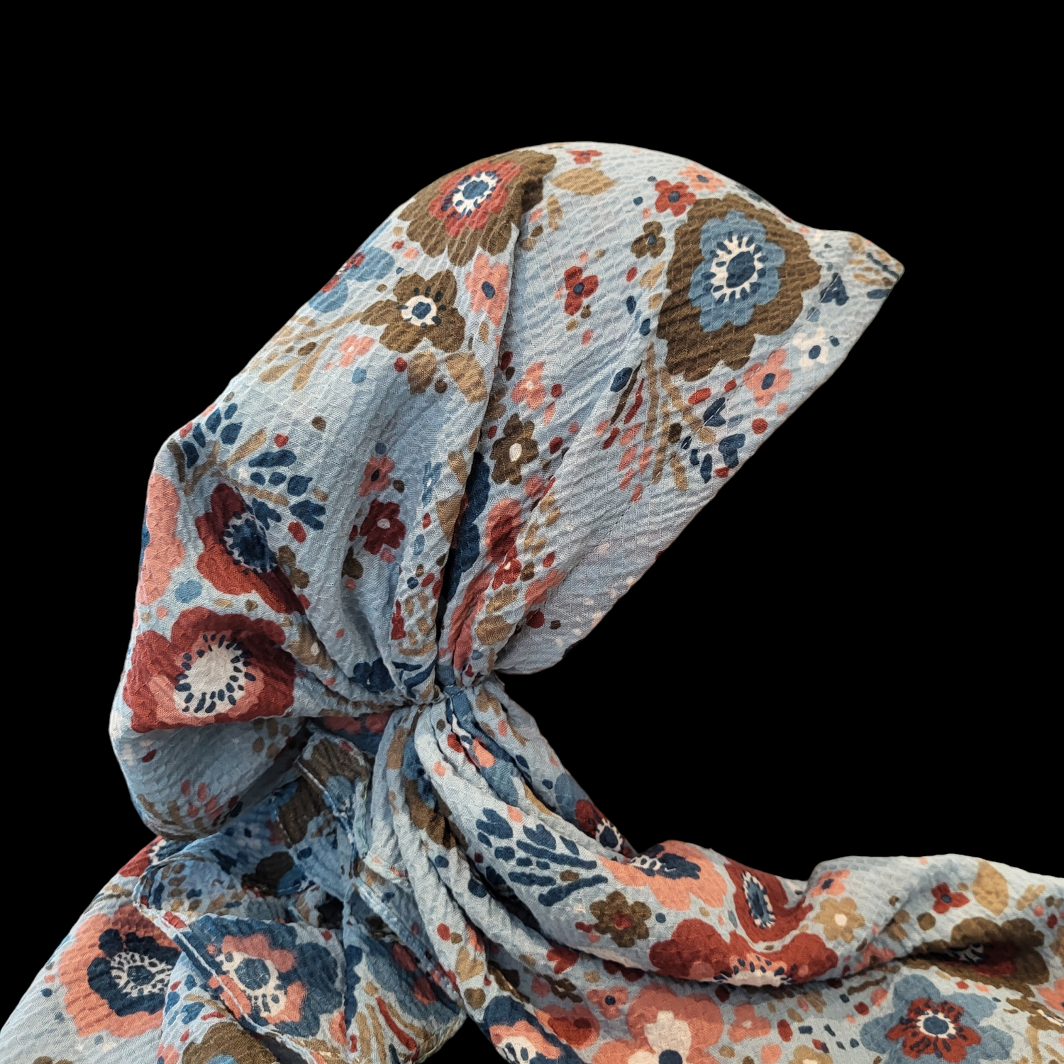 Light blue - floral - AWESOME soft gauzy pretied tichel