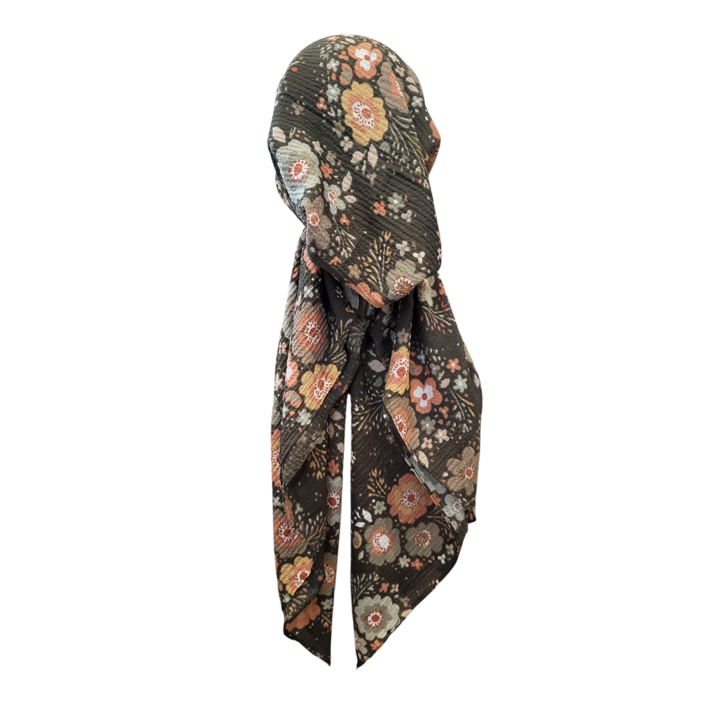 Olive - floral - AWESOME soft gauzy pretied tichel