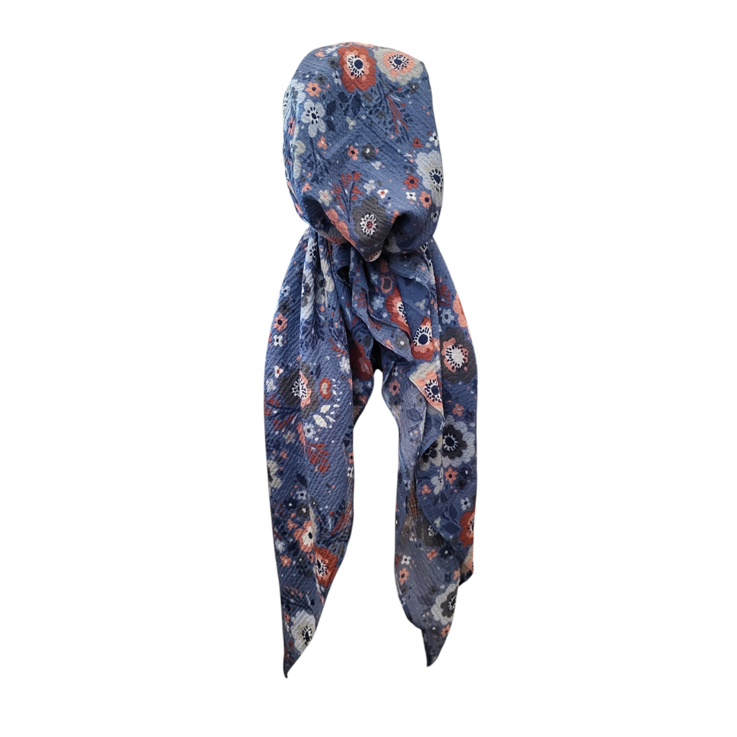 Denim - floral - AWESOME soft gauzy pretied tichel