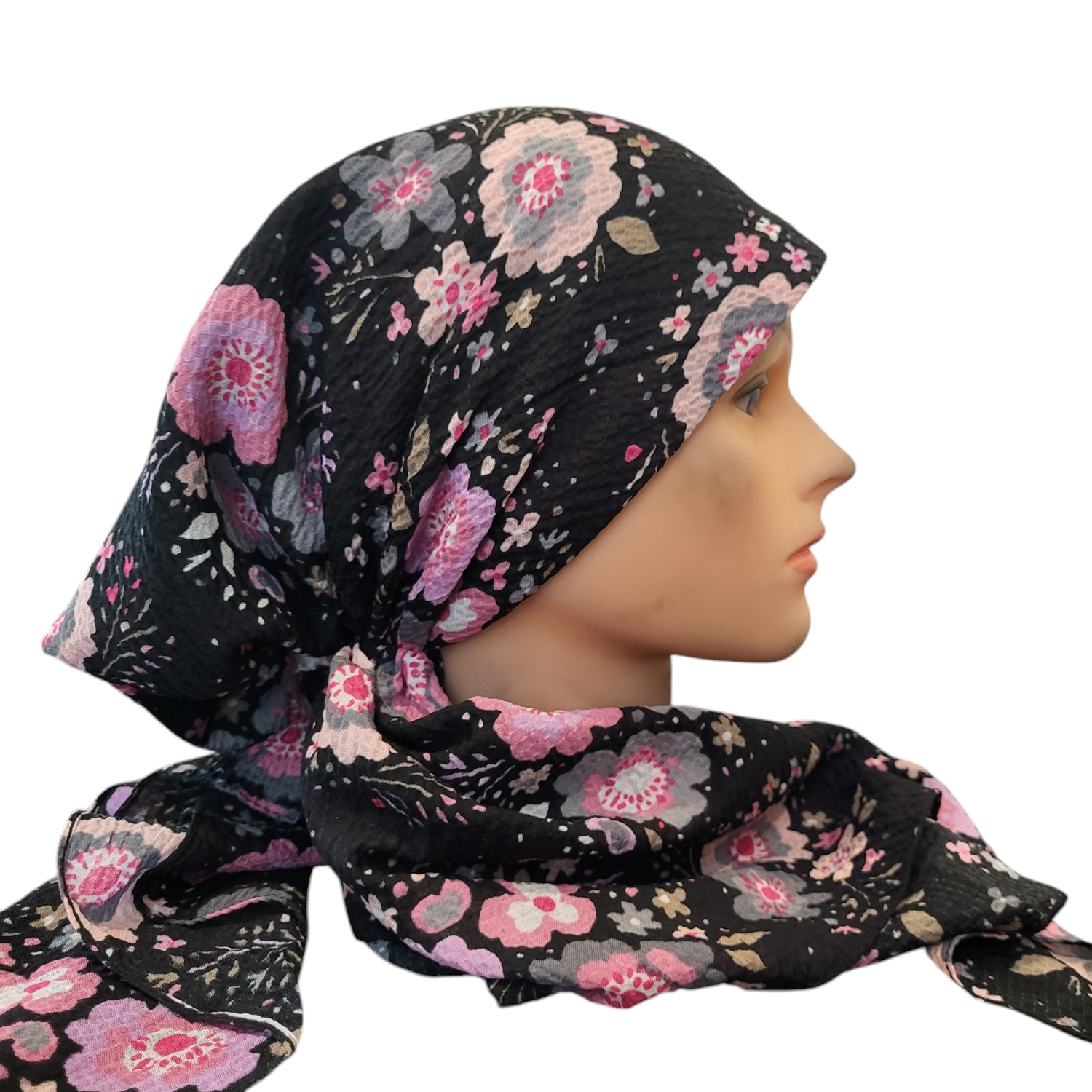 Black/pink - floral - AWESOME soft gauzy pretied tichel