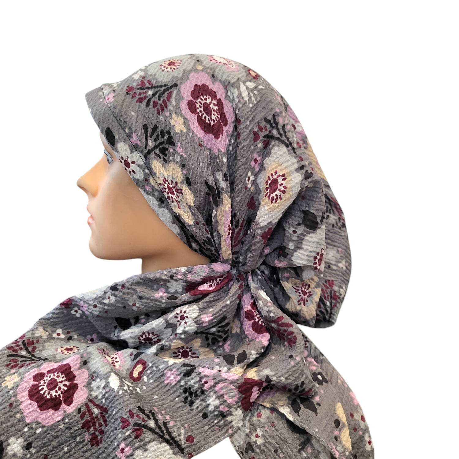 Gray - floral - AWESOME soft gauzy pretied tichel