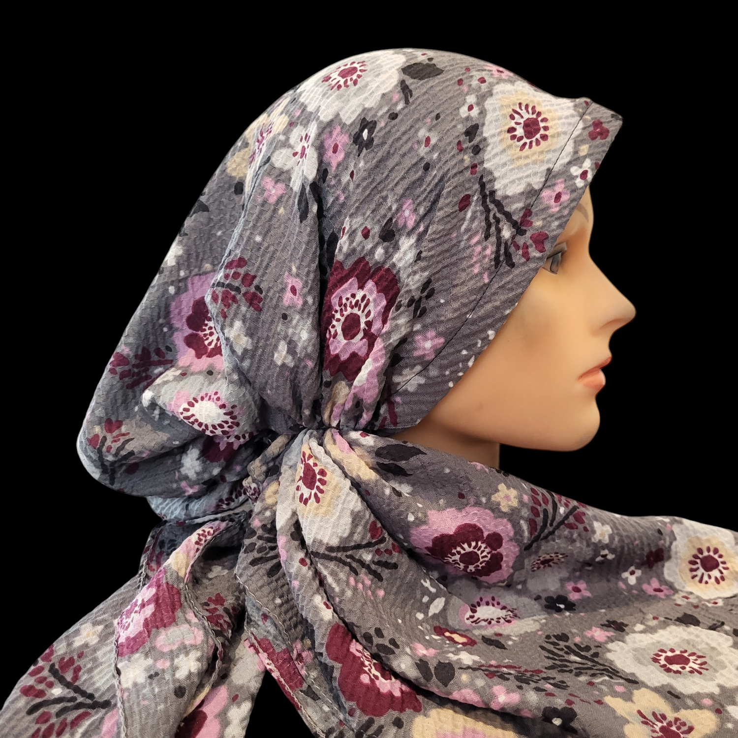 Gray - floral - AWESOME soft gauzy pretied tichel