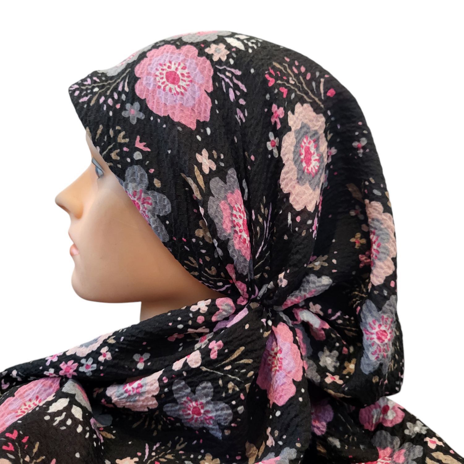 Black/pink - floral - AWESOME soft gauzy pretied tichel