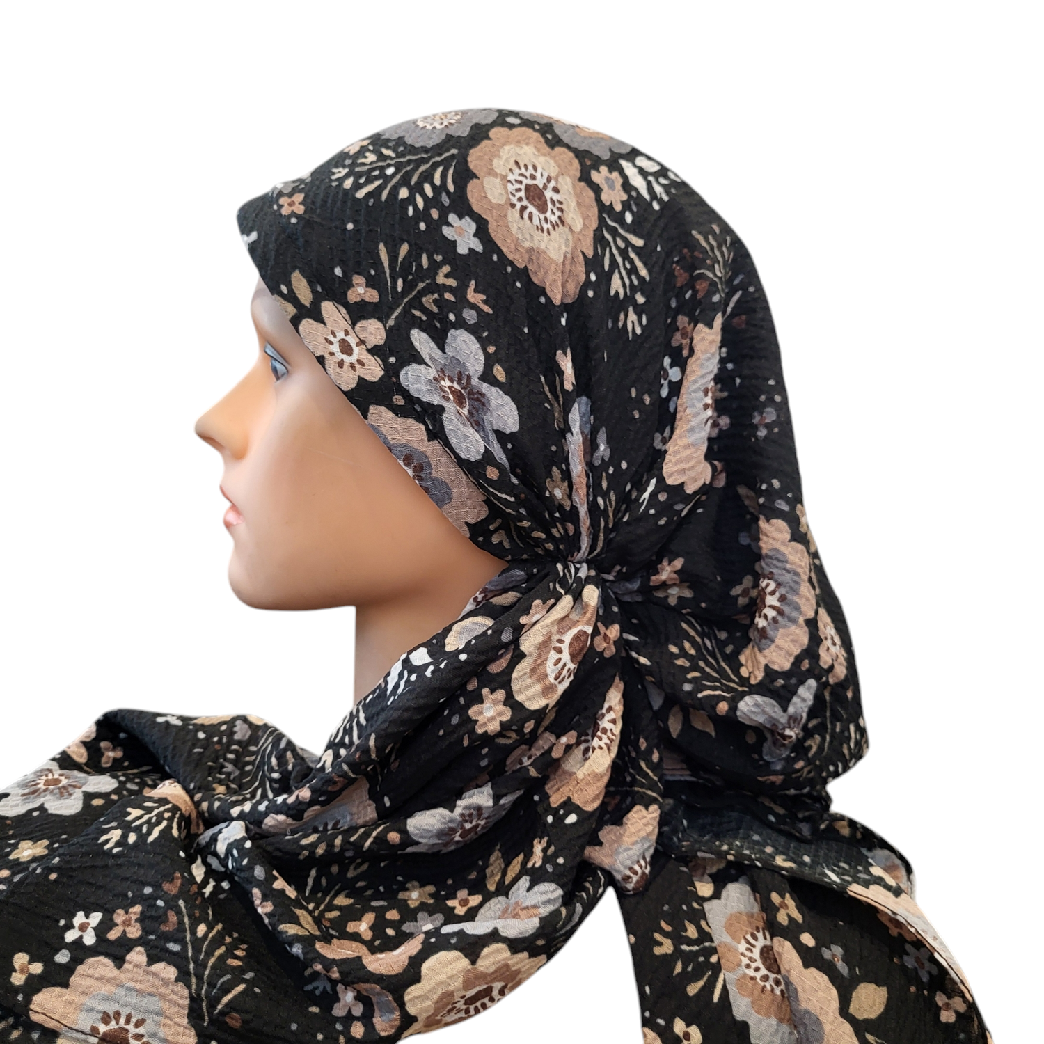Black - floral - AWESOME soft gauzy pretied tichel