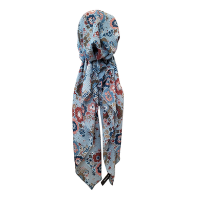 Light blue - floral - AWESOME soft gauzy pretied tichel