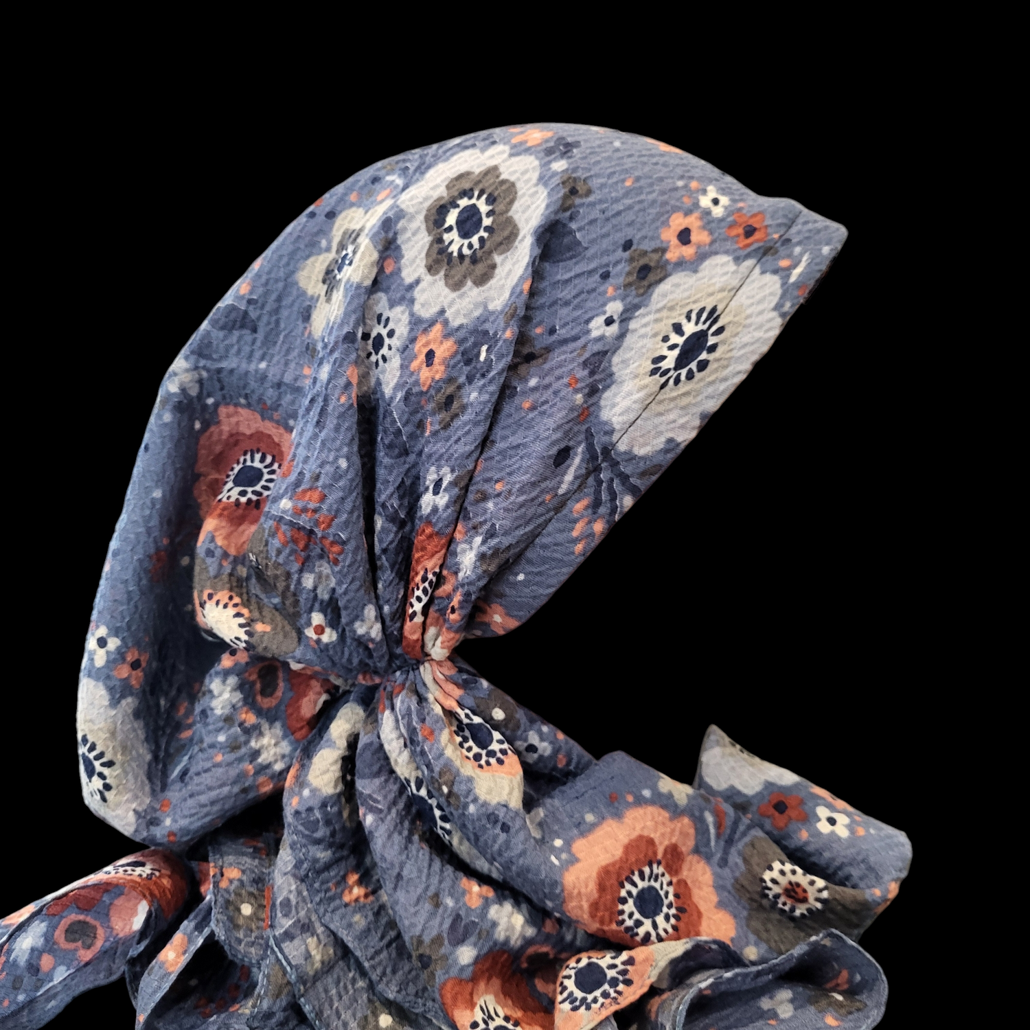 Denim - floral - AWESOME soft gauzy pretied tichel