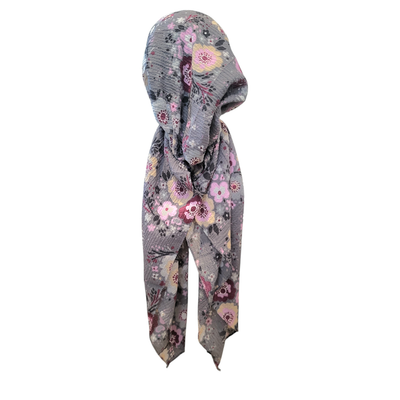 Gray - floral - AWESOME soft gauzy pretied tichel