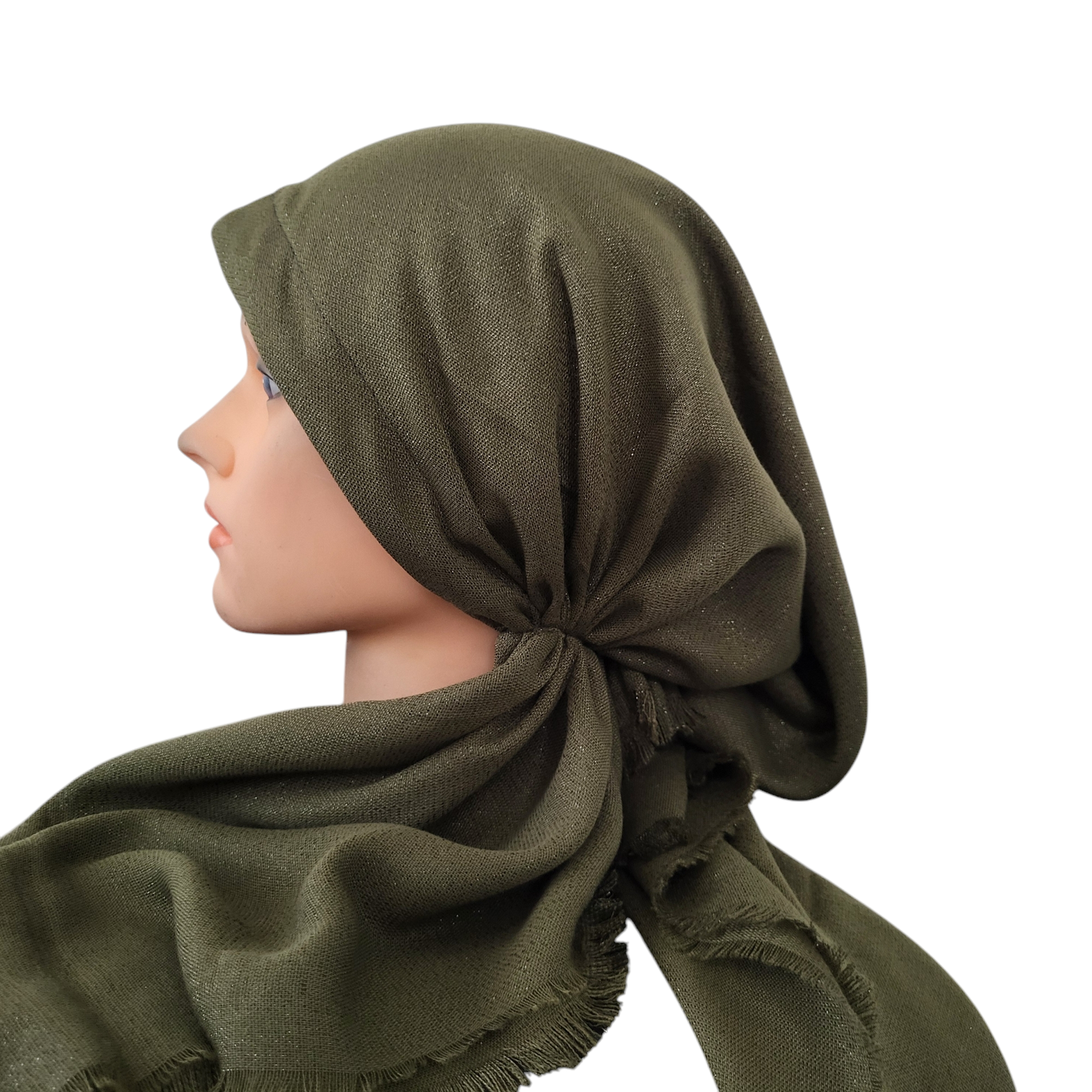 Olive w/glitter - soft fringes pretied tichel