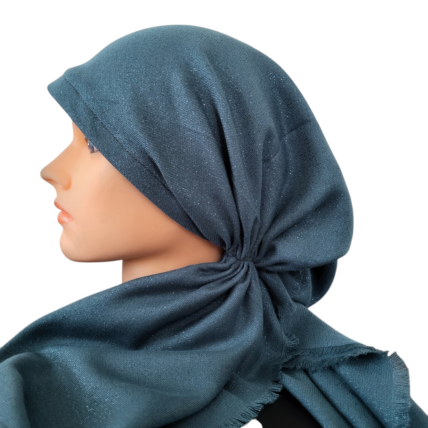 Teal w/glitter - soft fringes pretied tichel