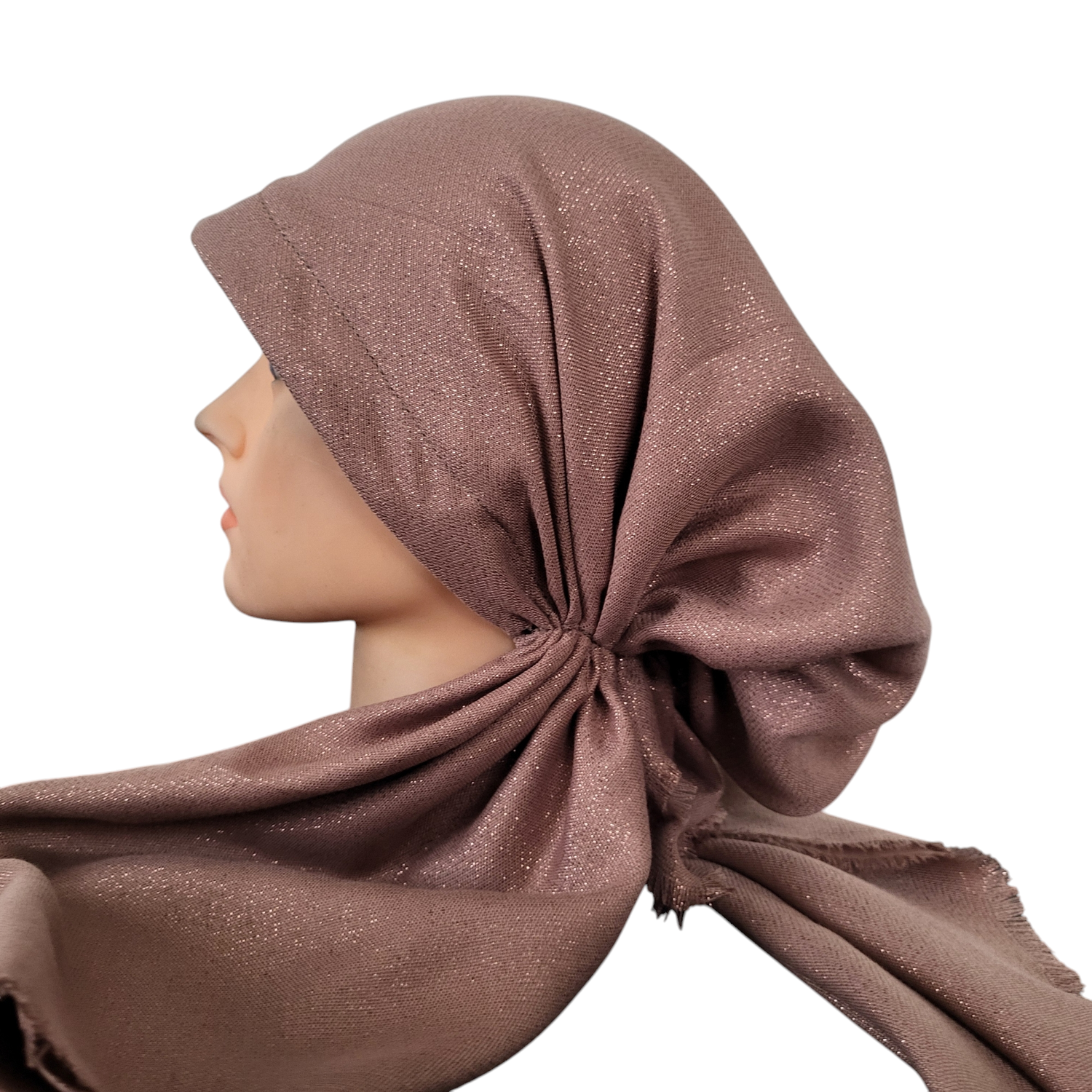 Rose gold w/glitter - soft fringes pretied tichel