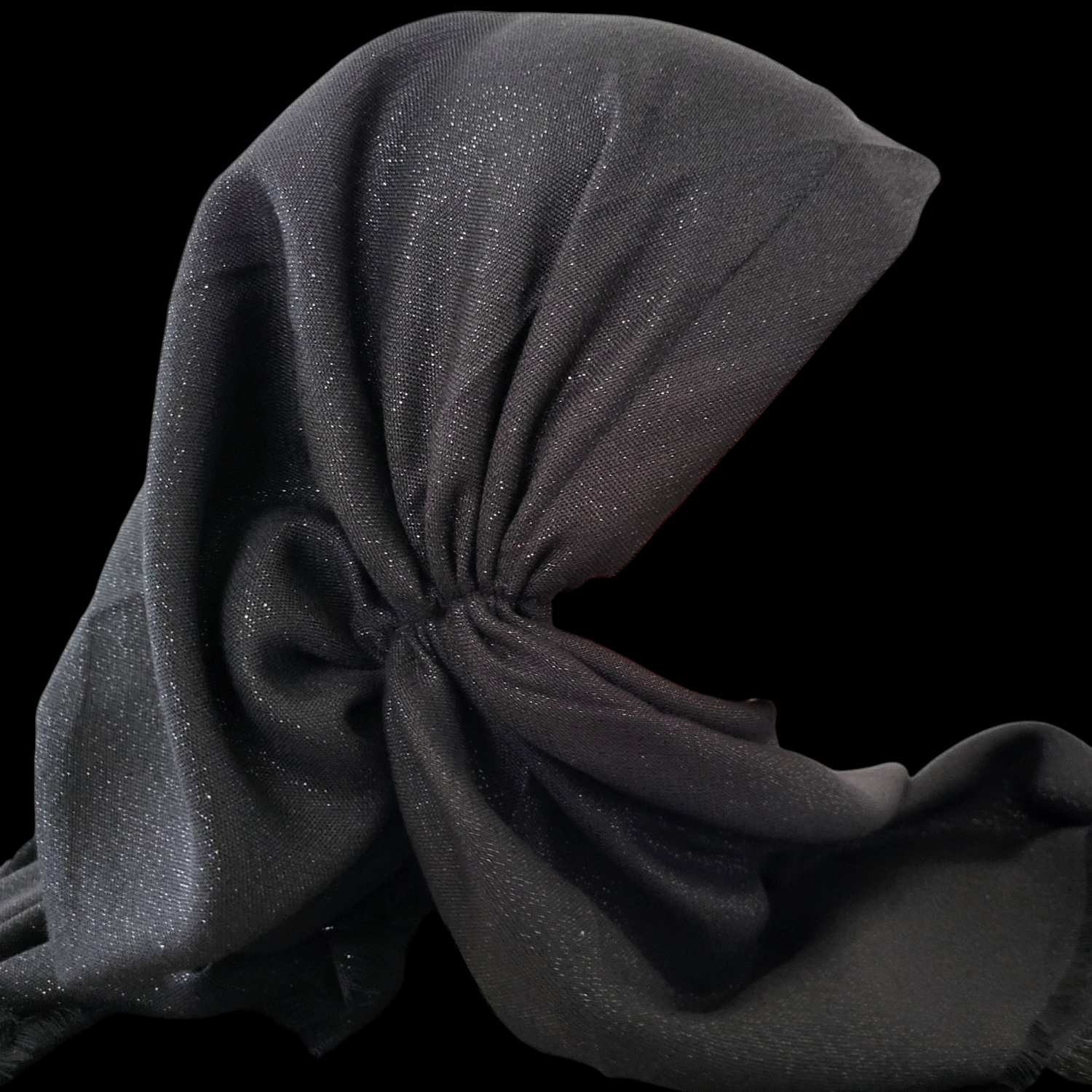 Black w/silver glitter - soft fringes pretied tichel