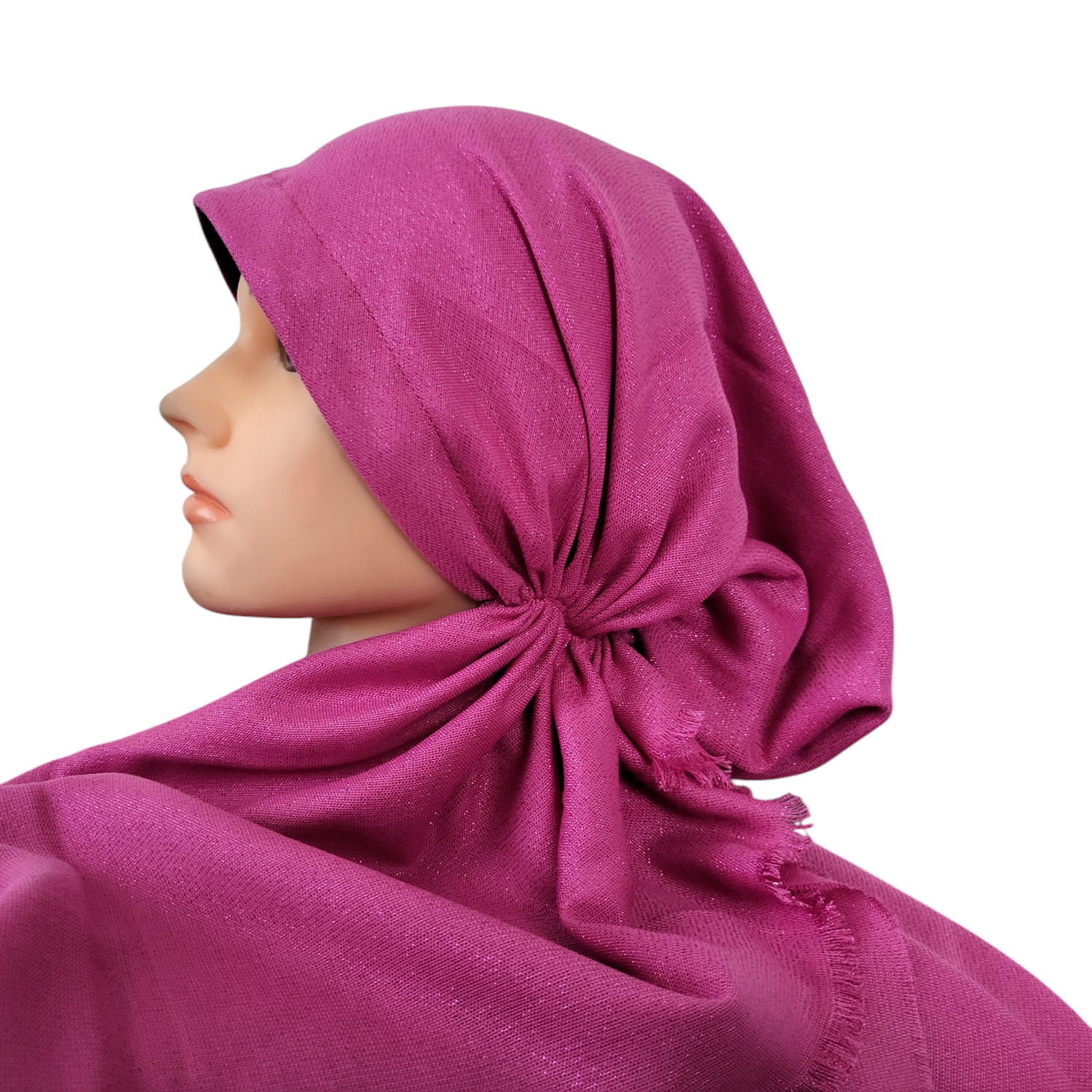 Deep pink w/glitter - soft fringes pretied tichel