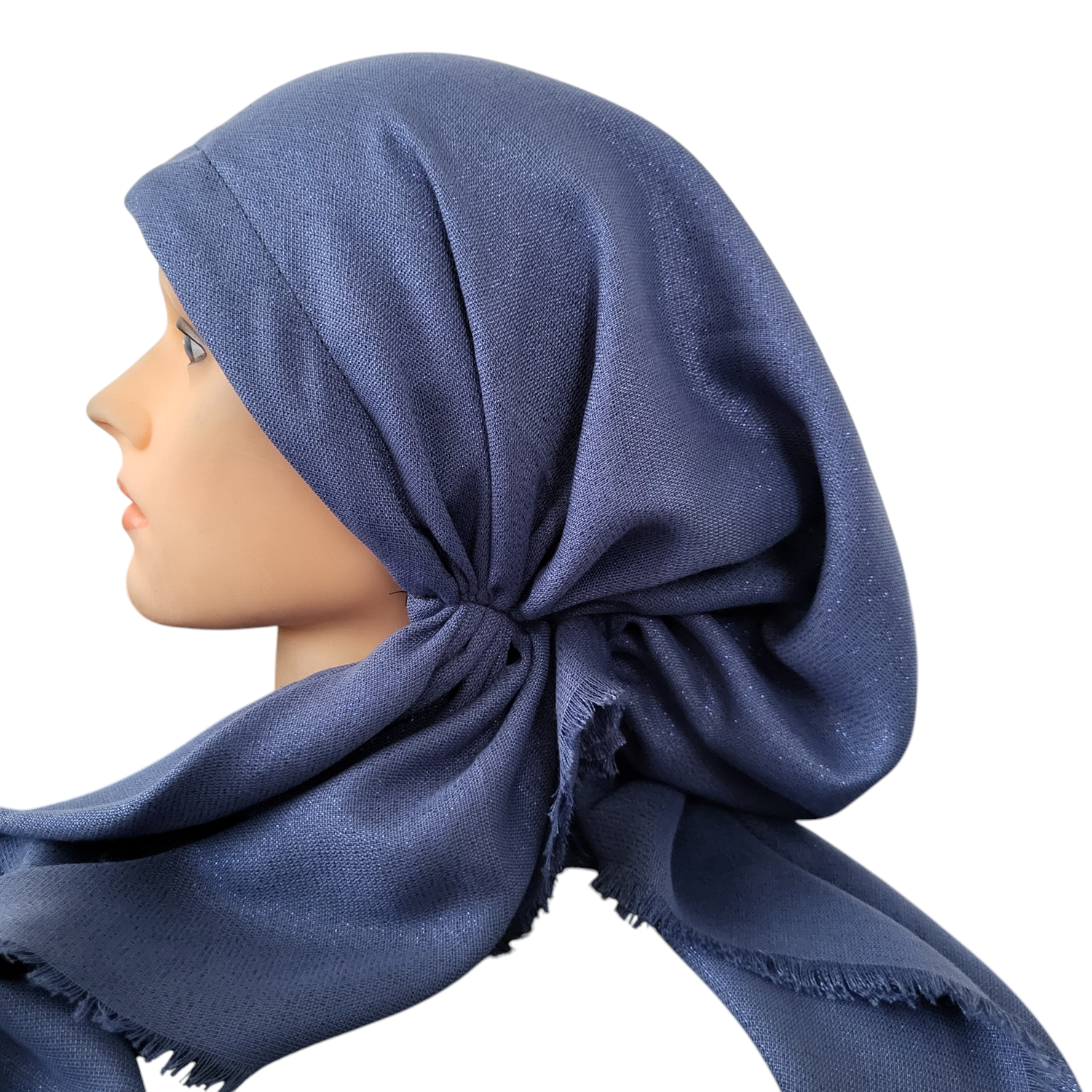 Denim w/glitter - soft fringes pretied tichel