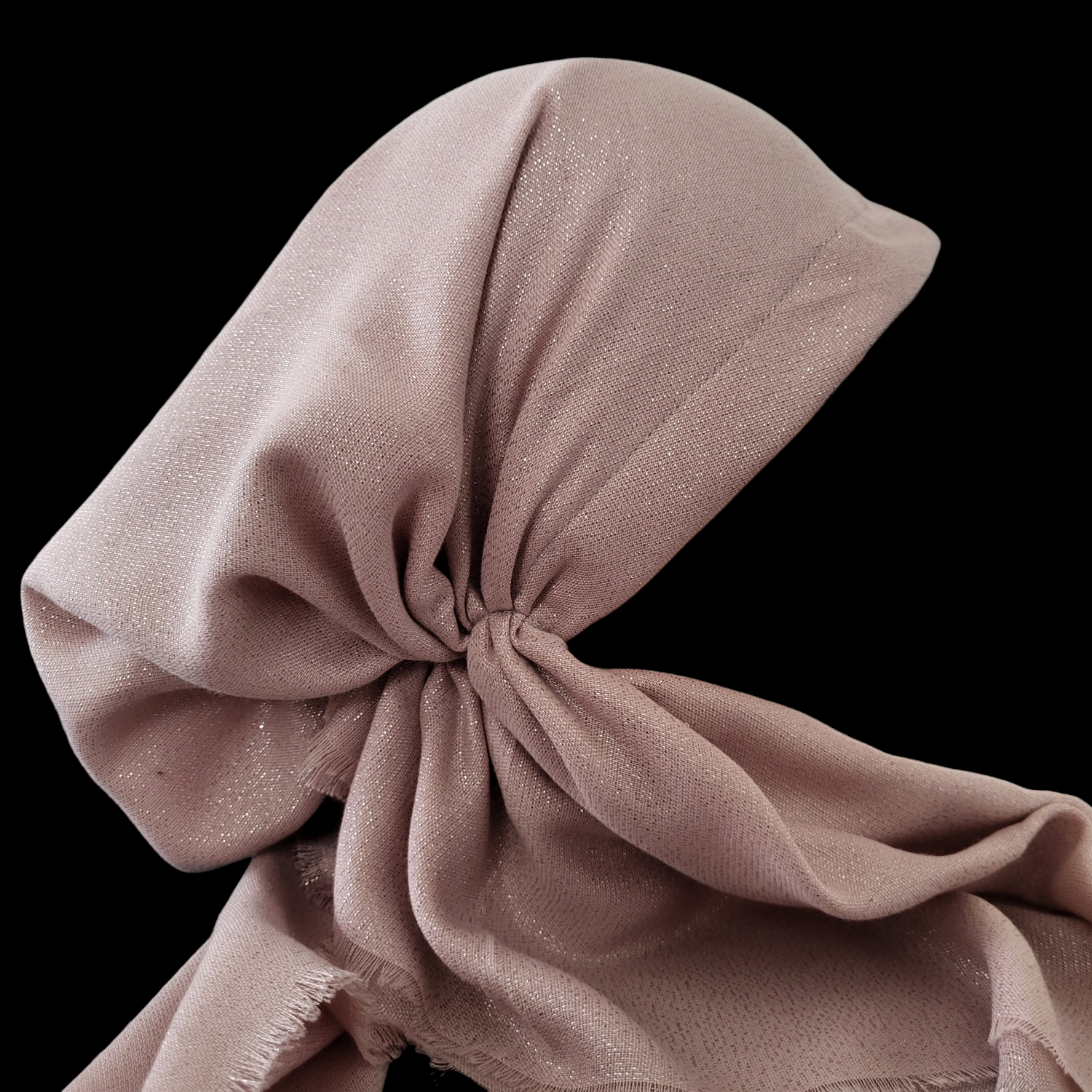 Blush/dusty pink w/glitter - soft fringes pretied tichel