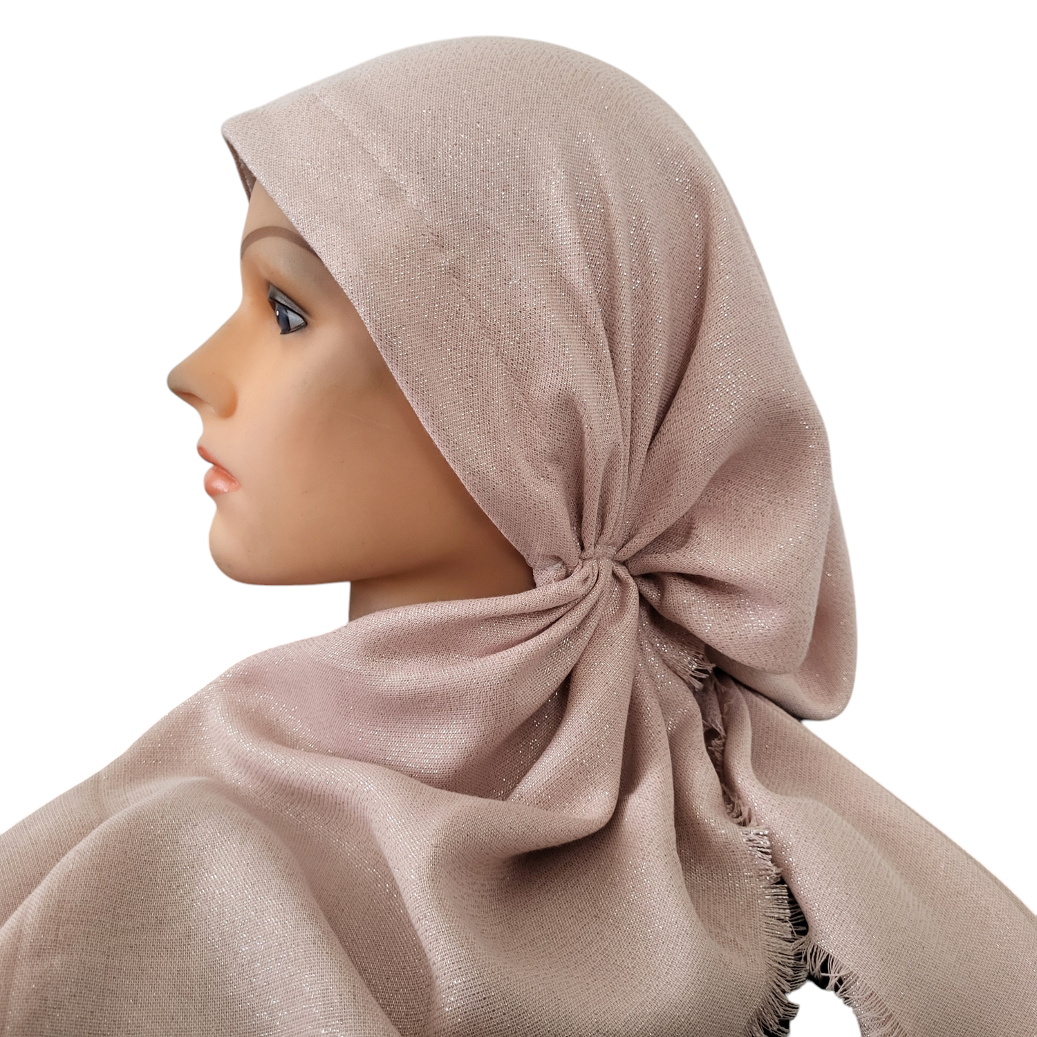 Light dusty pink w/glitter - soft fringes pretied tichel