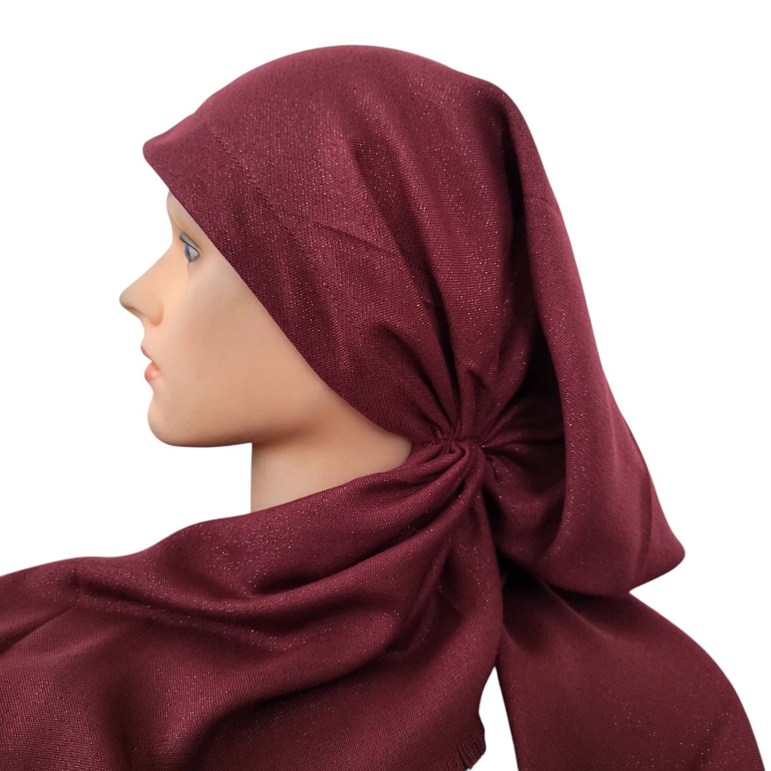 Burgundy w/glitter - soft fringes pretied tichel