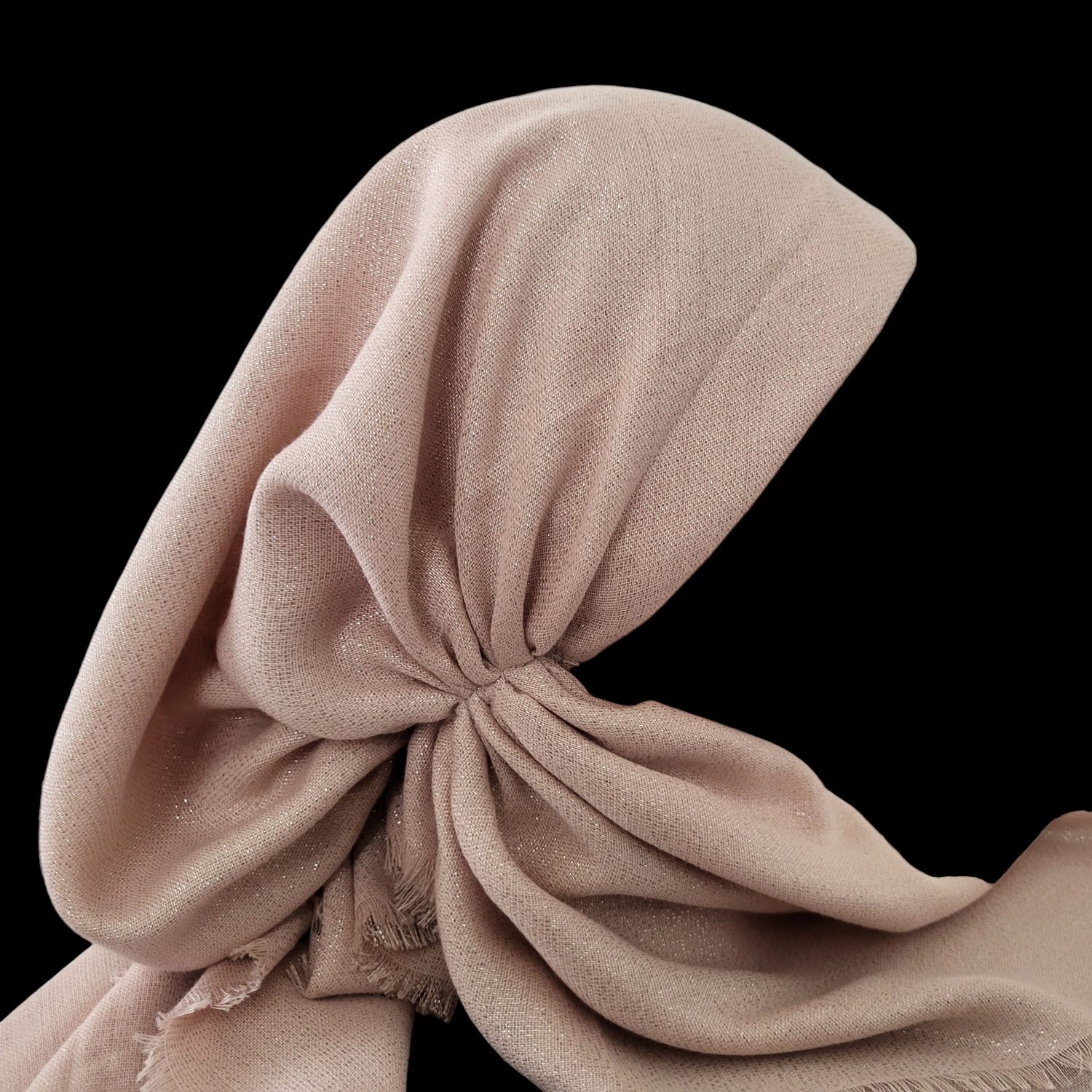 Light dusty pink w/glitter - soft fringes pretied tichel