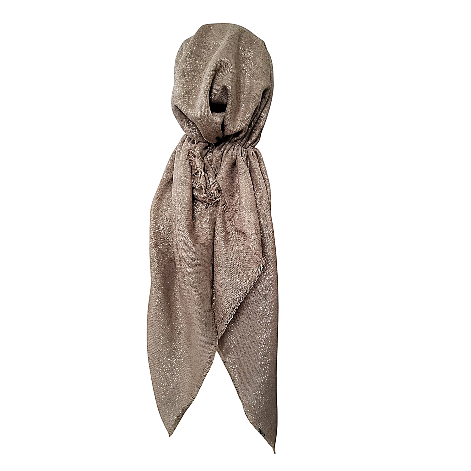 Taupe tan w/glitter - soft fringes pretied tichel