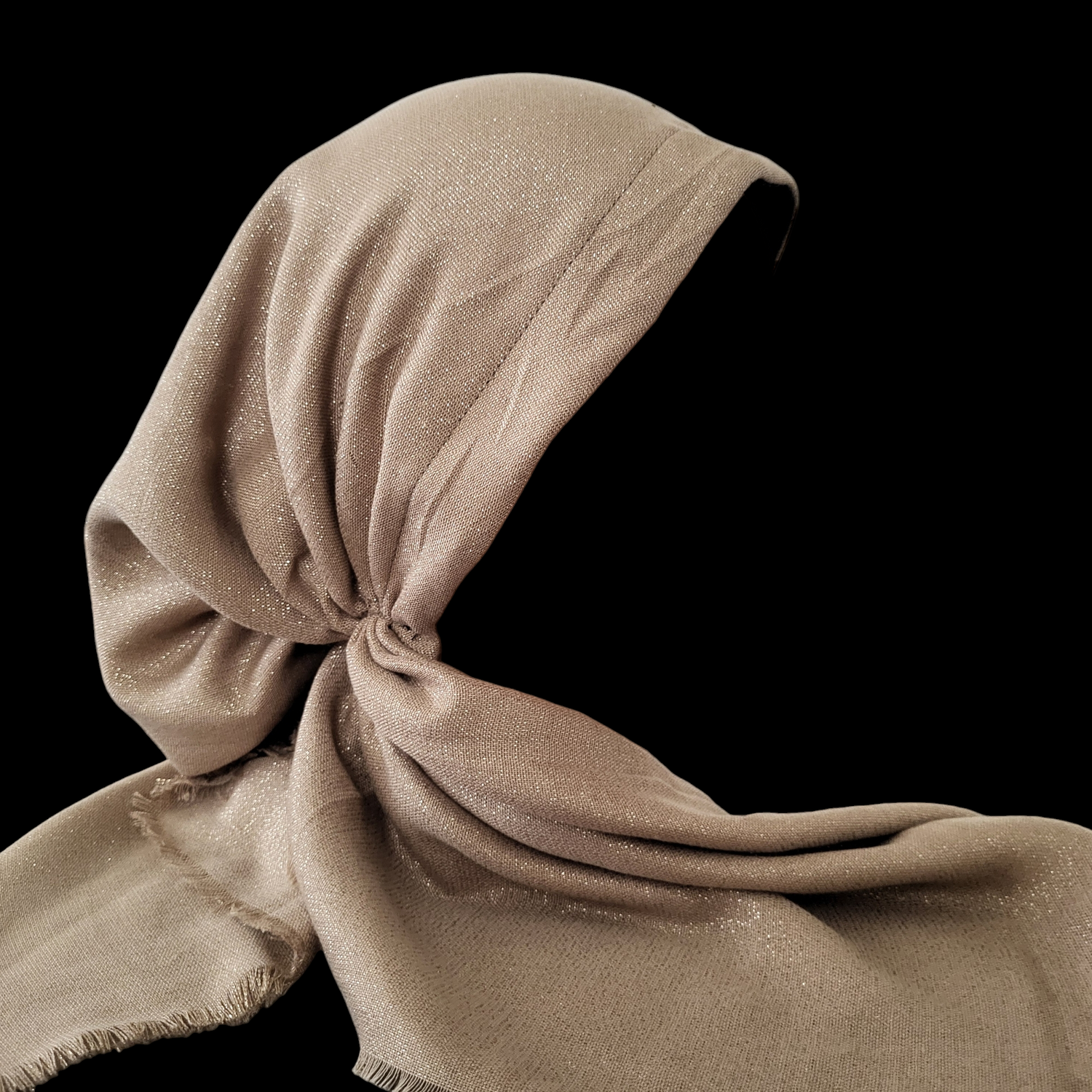 Taupe tan w/glitter - soft fringes pretied tichel