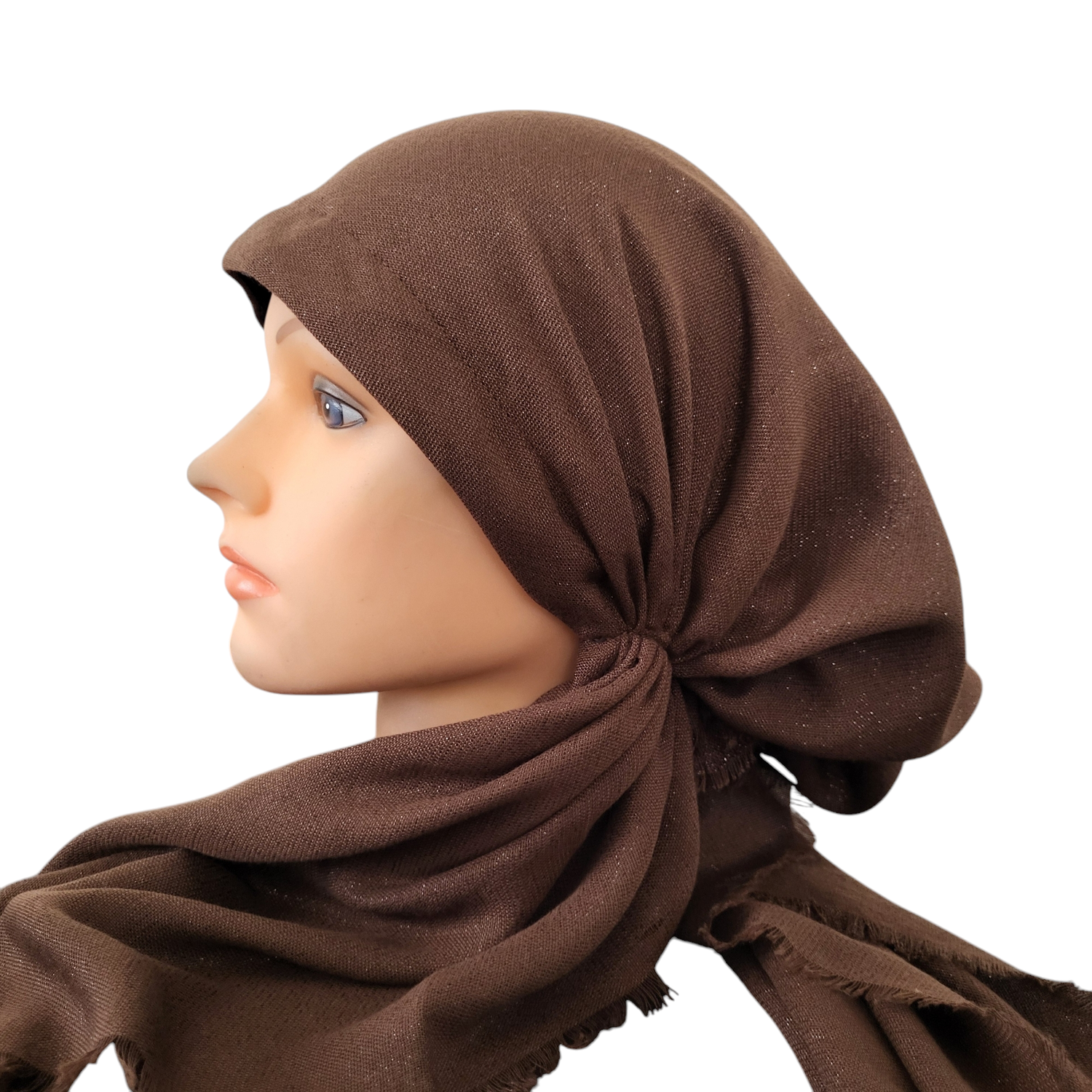Brown w/glitter - soft fringes pretied tichel