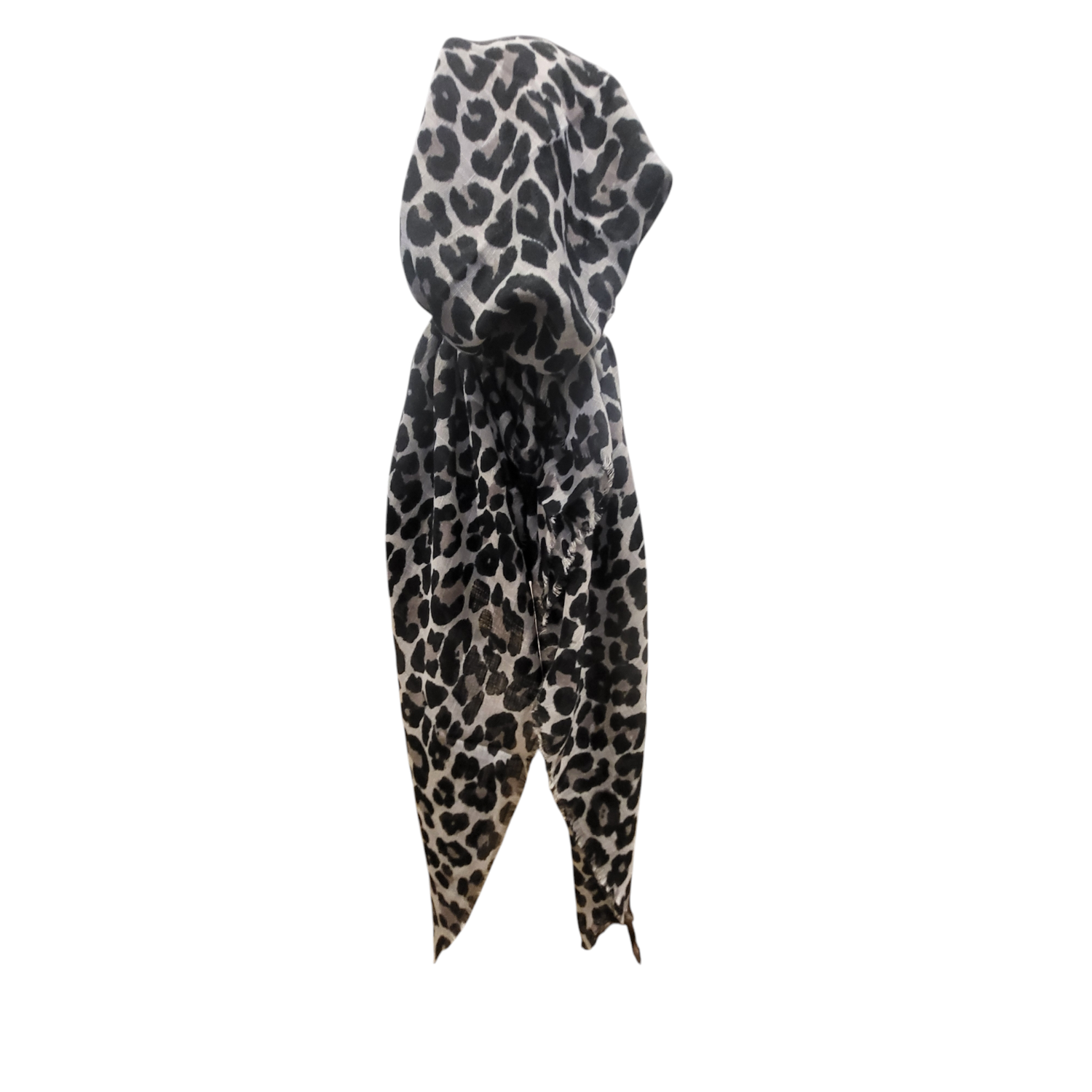 Gray leopard - soft fringes pretied tichel