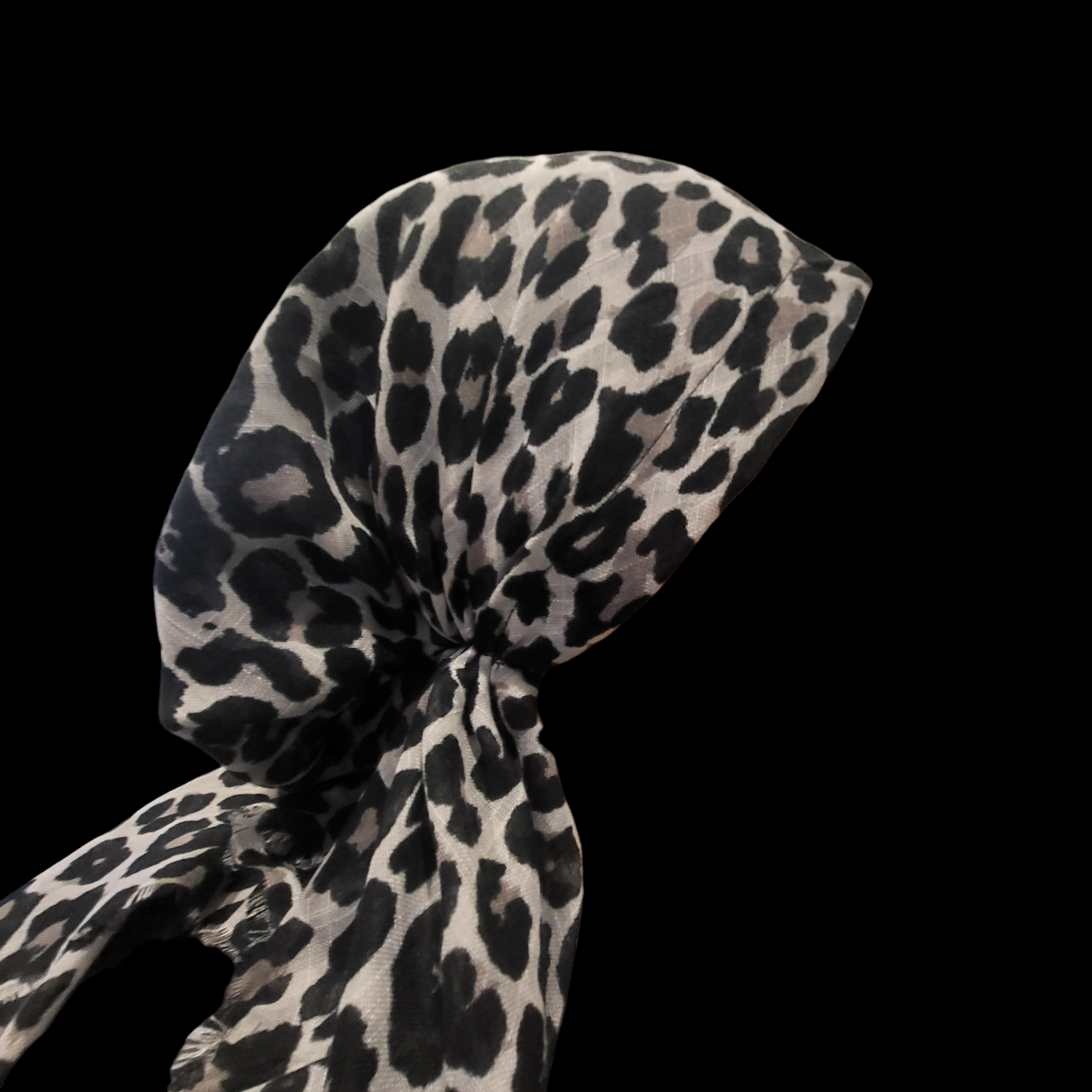 Gray leopard - soft fringes pretied tichel